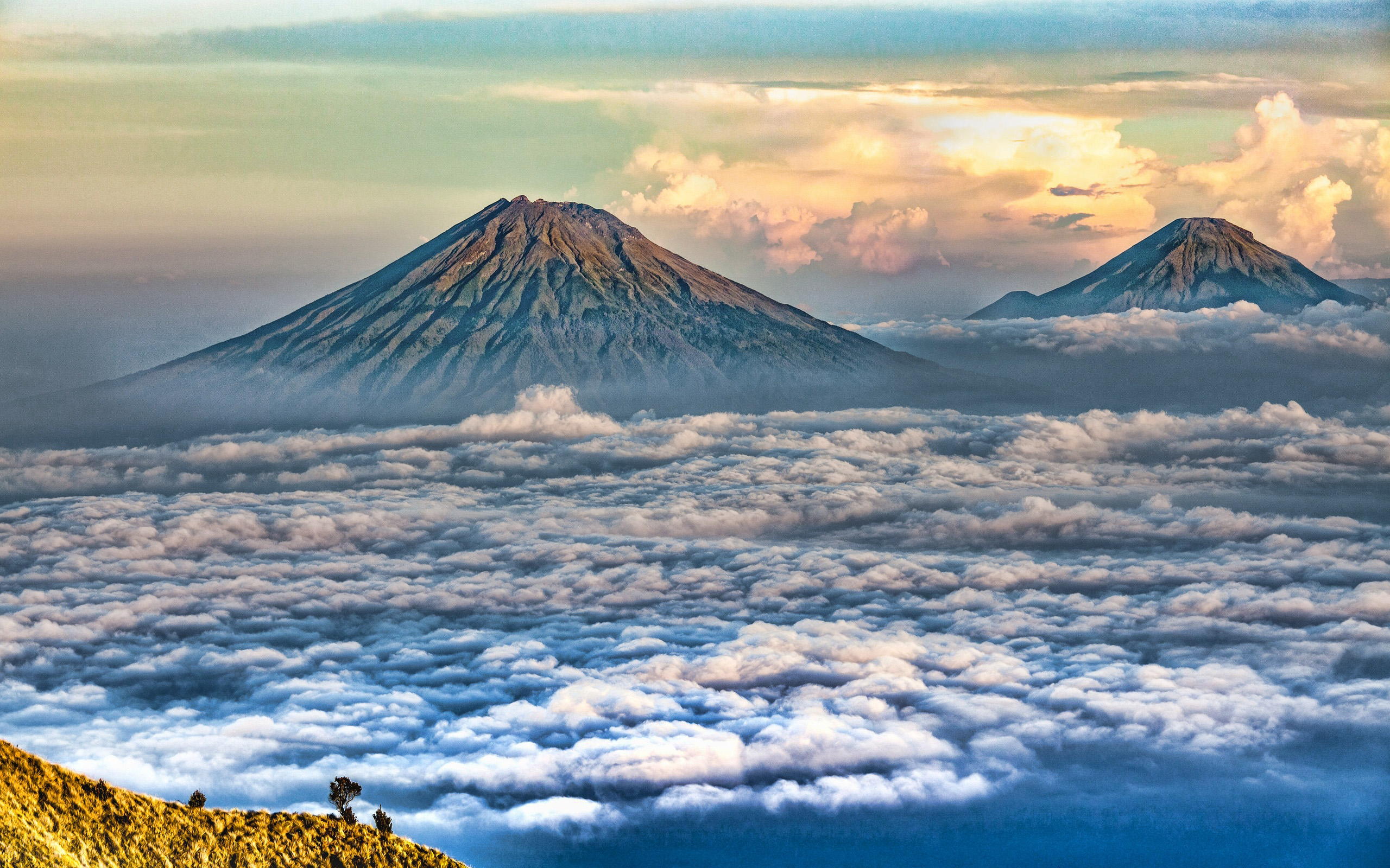 Download wallpaper Mount Merapi, HDR, mountains, stratovolcano, Java, Indonesia for desktop with resolution 2560x1600. High Quality HD picture wallpaper