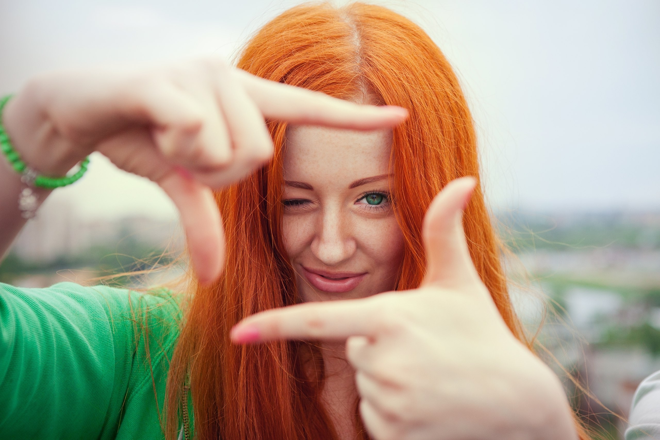 redhead, Hand, Green Eyes, Orange Hair, Fingers, Green Wallpaper HD / Desktop and Mobile Background