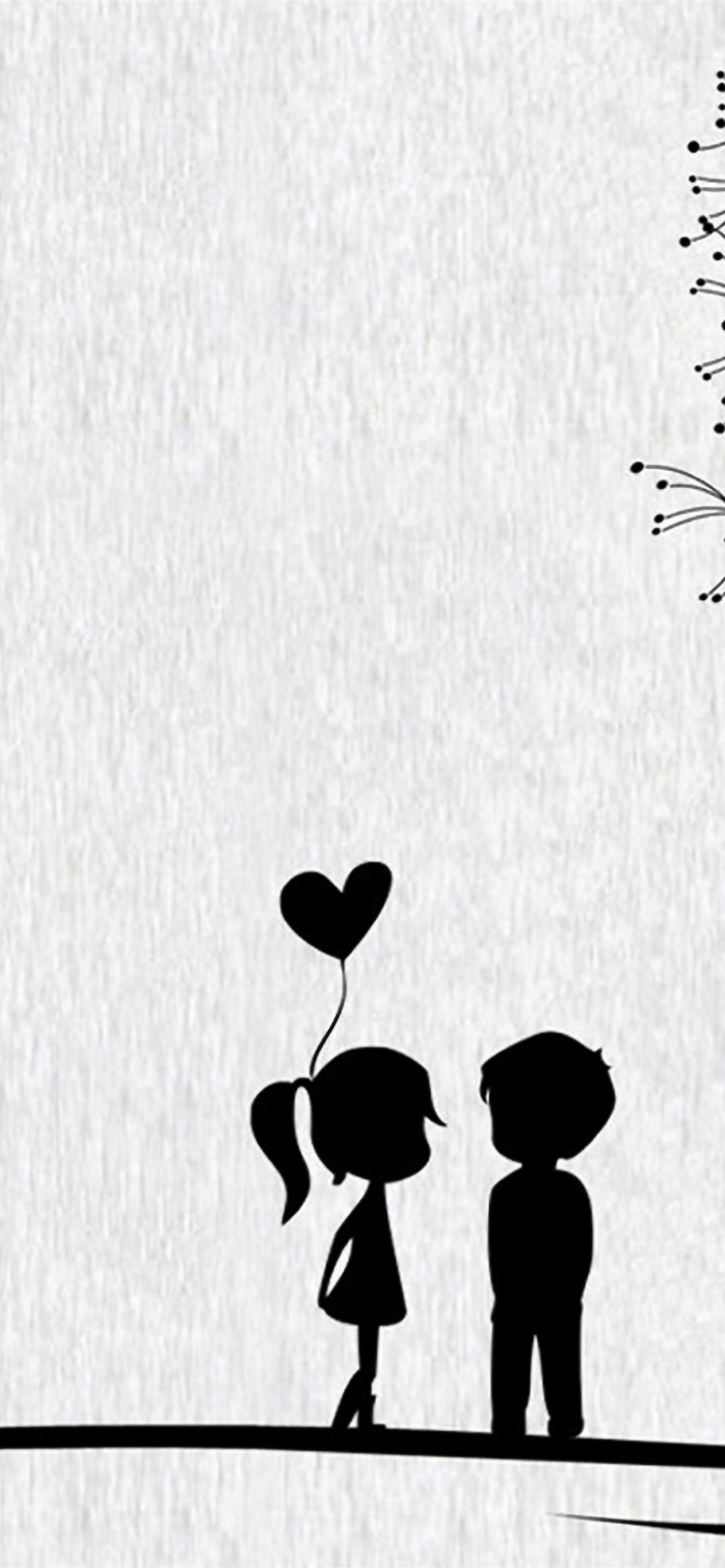 Love Cute Cartoon Little Couple iPhone Wallpaper Free Download