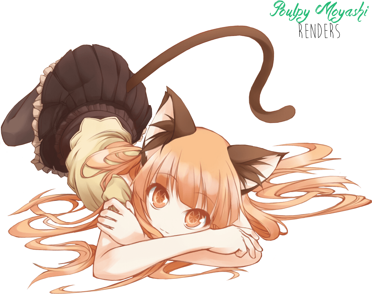 Download HD Anime Neko Girl Wallpaper > Neko Girl With Orange Hair Transparent PNG Image