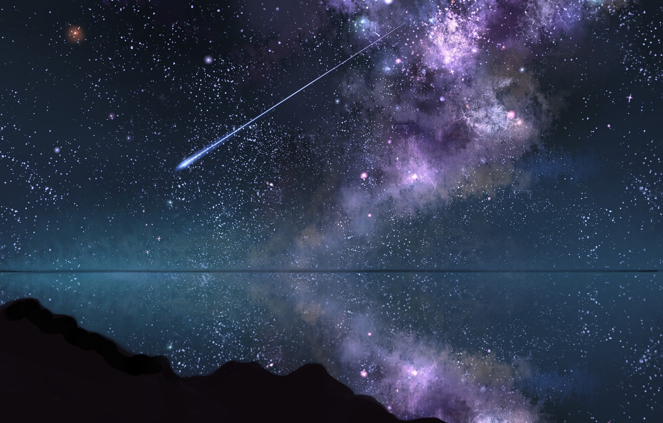 Wallpaper the sky, water, night, shooting star image for desktop, section арт