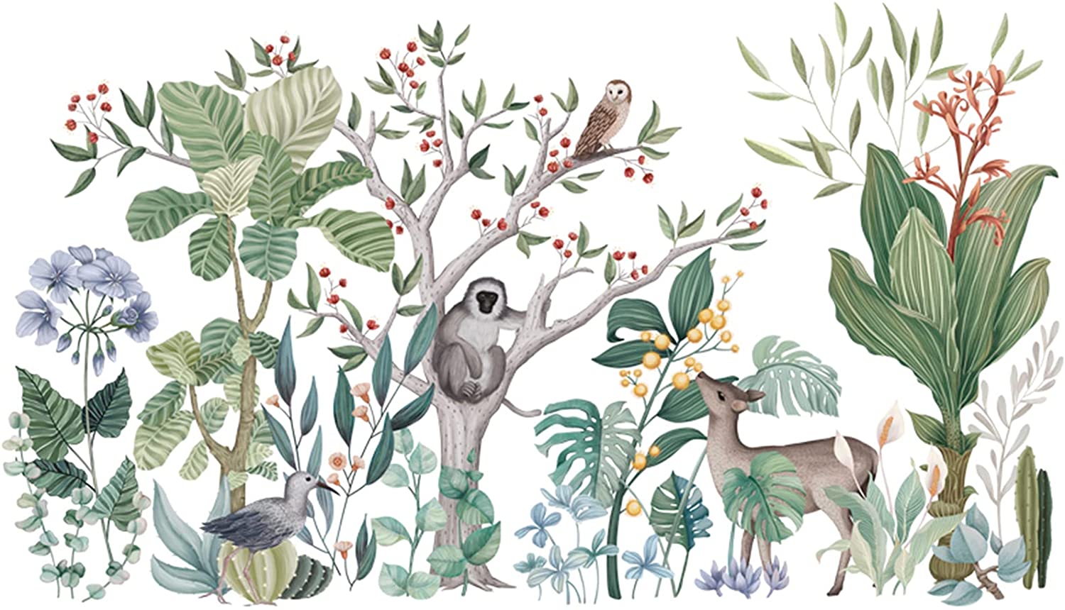 Buy Tropical Rainforest Animals Plants Wall Stickers, Jungle Animal Monkey Deer Birds Wallpaper Decals with Tree Flower Decor, Art Murals for Kids Bedroom Background Nursery Home Decorations Online in Turkey. B097GYGLDS