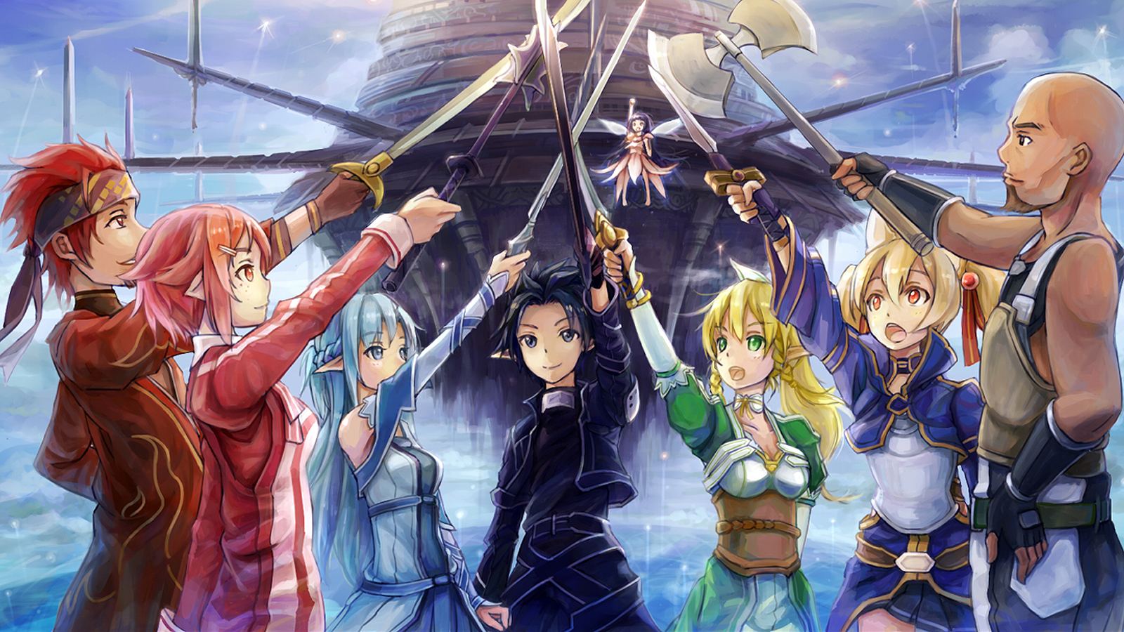 Download wallpaper from anime Sword Art Online II with tags: Picture, Asuna Yuuki, Kirito, Sword Art Online, Yui, Agil, Klein, Lisbeth, Silica, Suguha Kirigaya