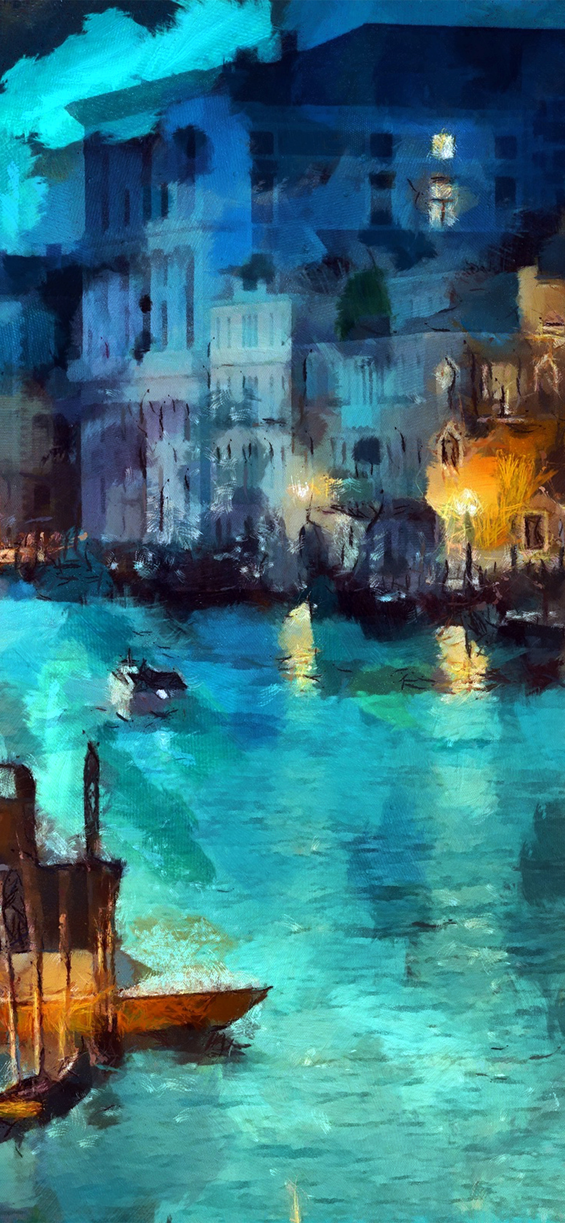 iPhone X wallpaper. art classic painting water lake night blue