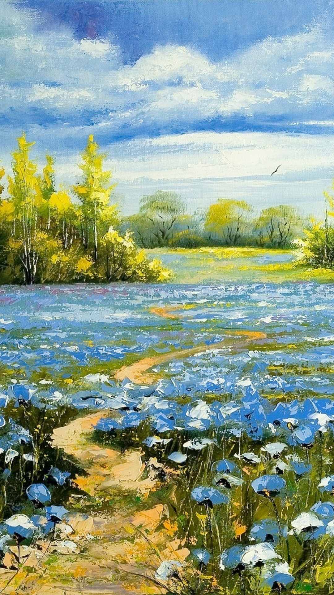 Nice Blue Flower Field Paint Htc one wallpaper