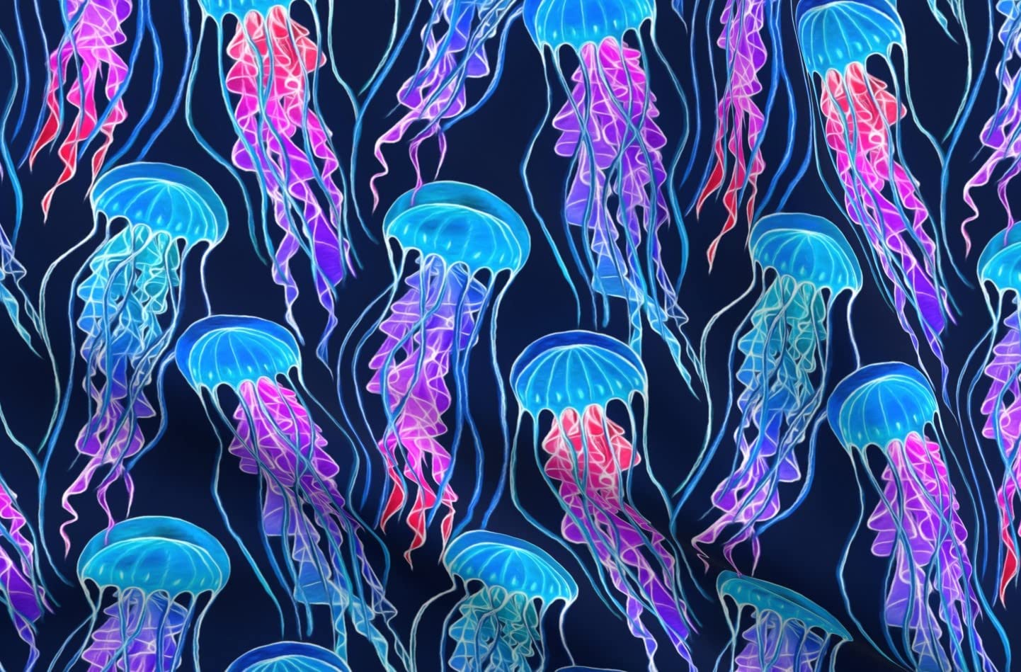 Spoonflower Fabric Jellyfish Navy Blue Large Sea Ocean Neon Life Underwater Printed on Petal Signature Cotton Fabric by The Yard Quilting Apparel Crafts Decor