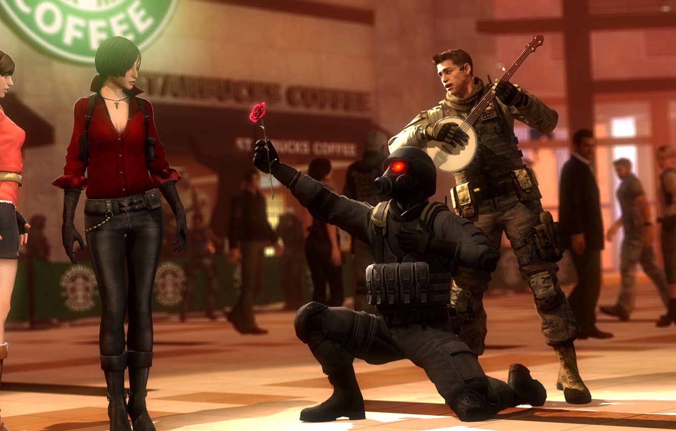 Wallpaper flower, love, rendering, guitar, resident evil, hunk, Chris Redfield, Piers Nivans, ada wong, Nikolai Zinoviev image for desktop, section рендеринг