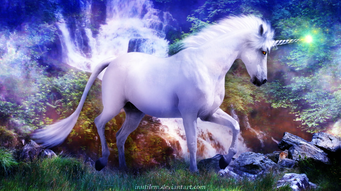 Fantasy Animals, Unicorn, Magic, Waterfall • Wallpaper For You