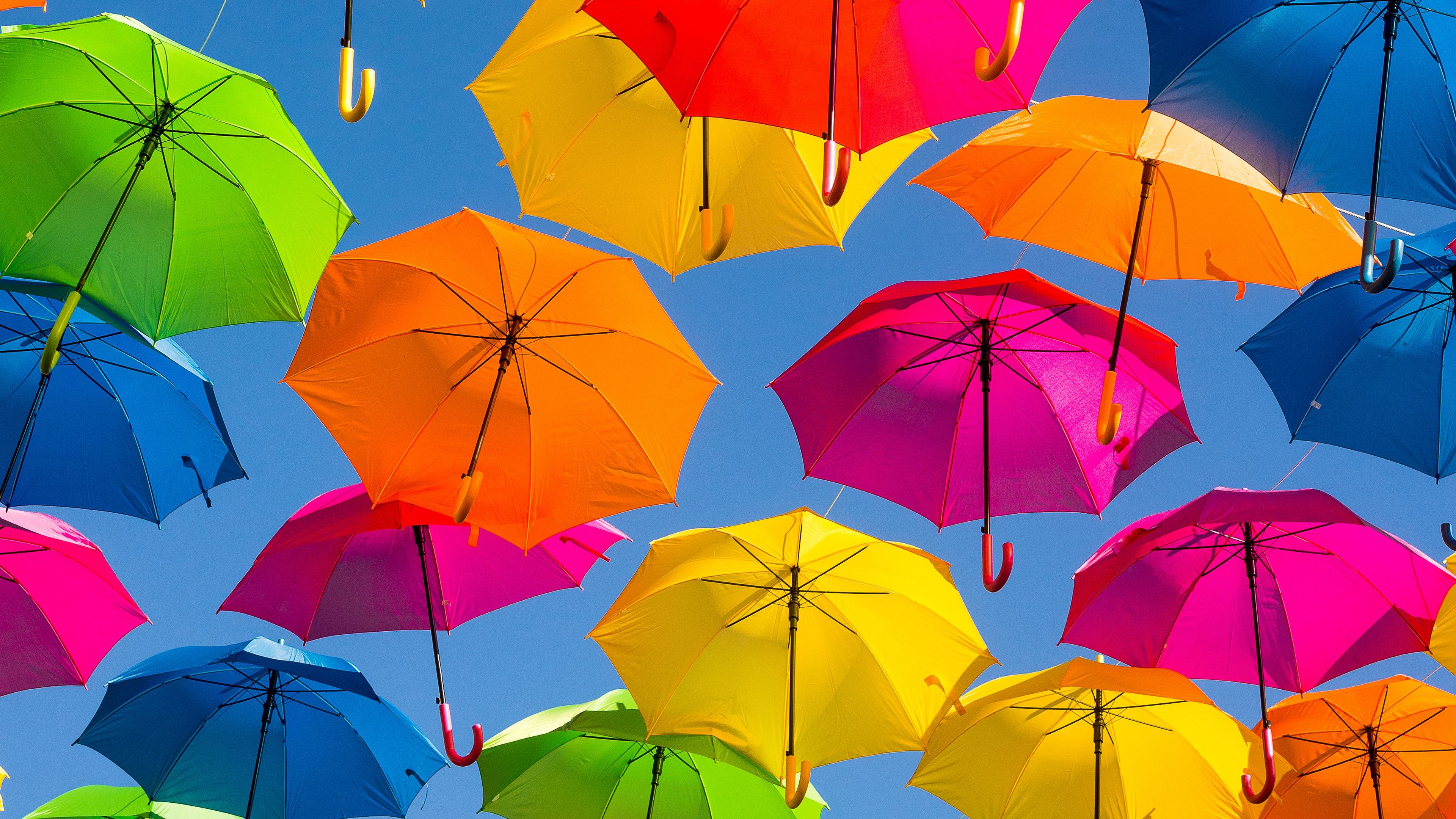 Download wallpaper 3840x2160 umbrella, colorful, positive, sky, rainbow, bright 4k uhd 16:9 HD background