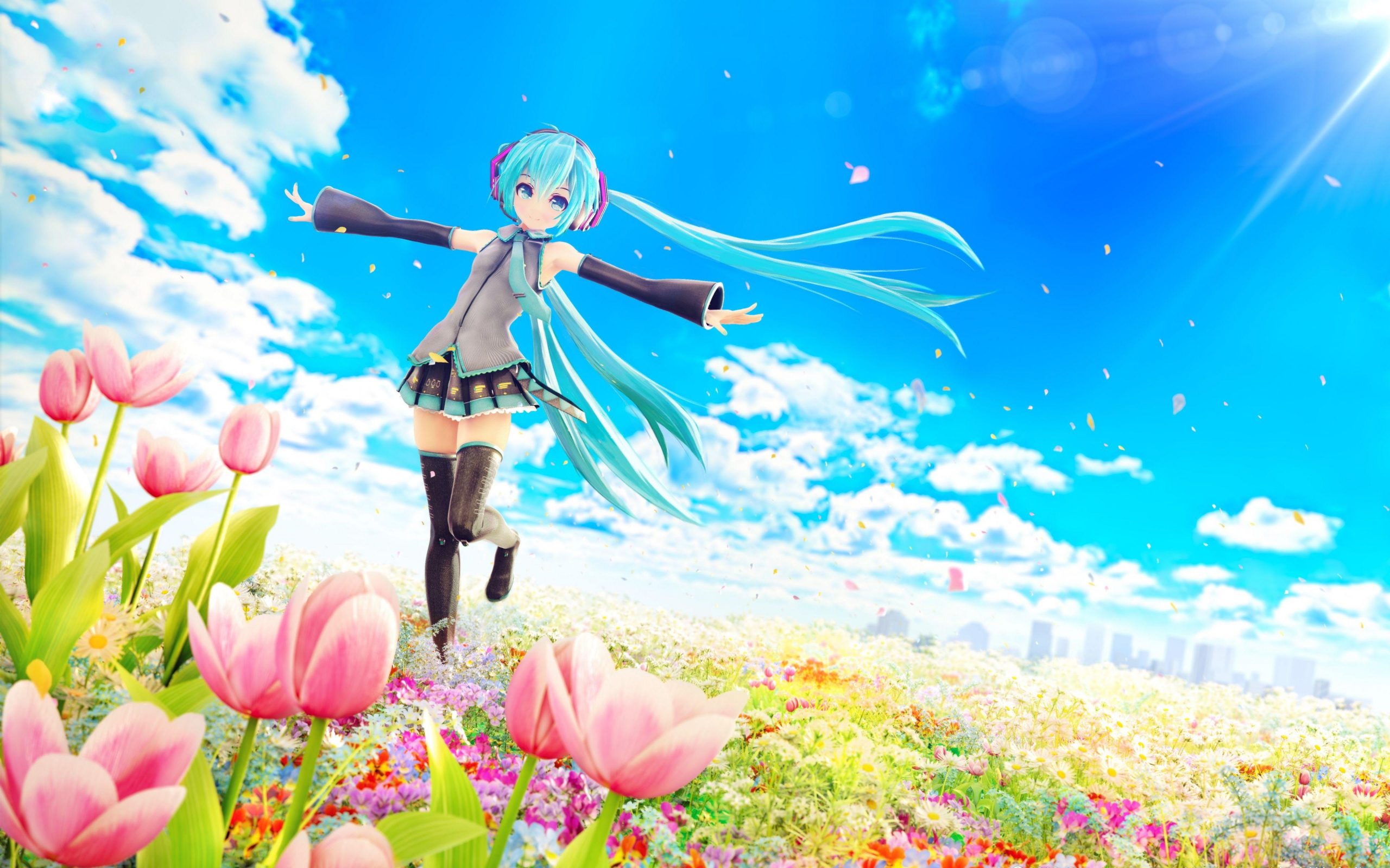 Anime, girl, sky, field Wallpaper & Background Image