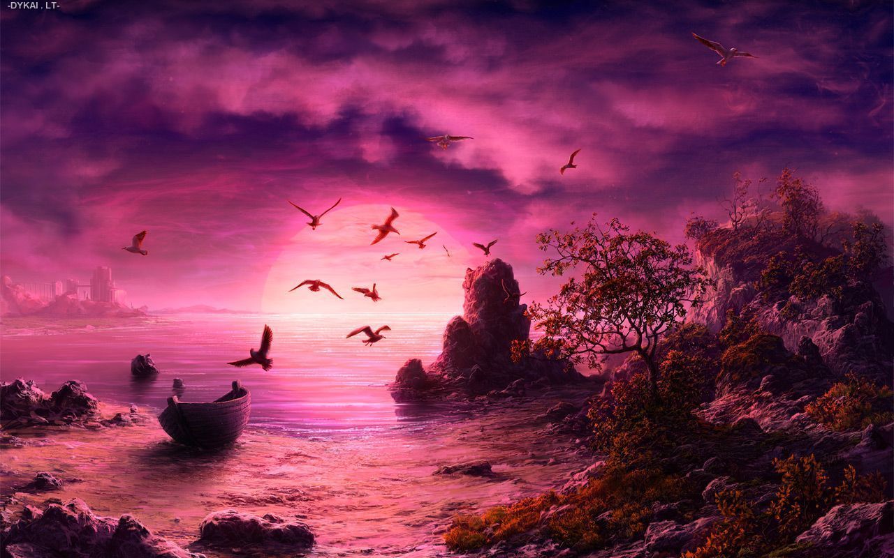 Fantasy landscape, Beach sunset wallpaper, Landscape background