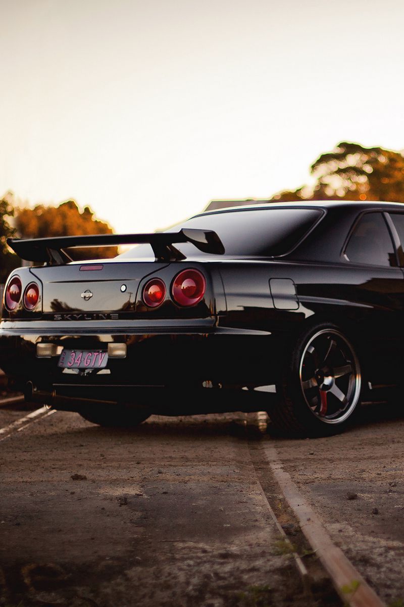 Download Wallpaper 800x1200 Railroad, Skyline, R34, Nissan, Gtr, Black, Side View Iphone 4s 4 For Parallax HD Background