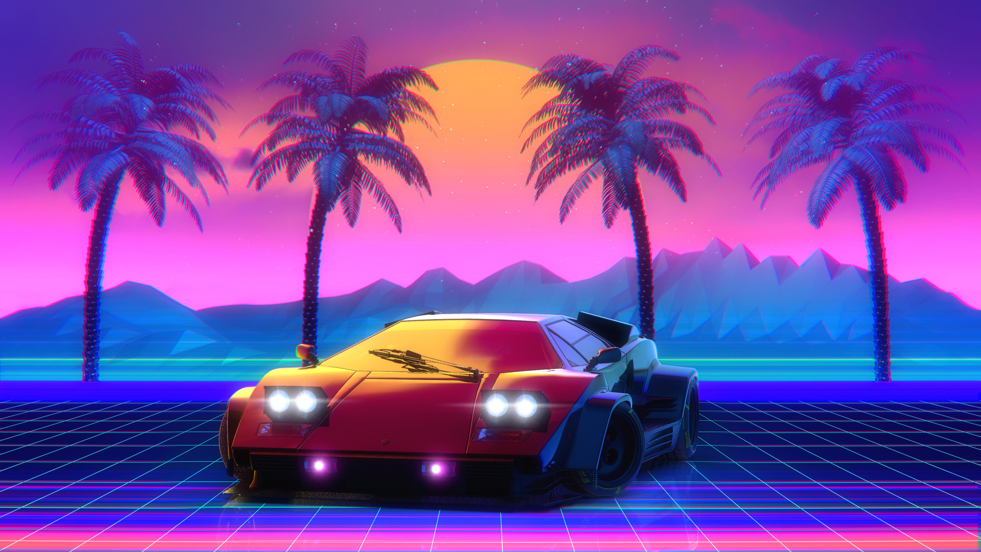 Retro Lamborghini Countach Palm Trees, HD Artist, 4k Wallpaper, Image, Background, Photo and Picture