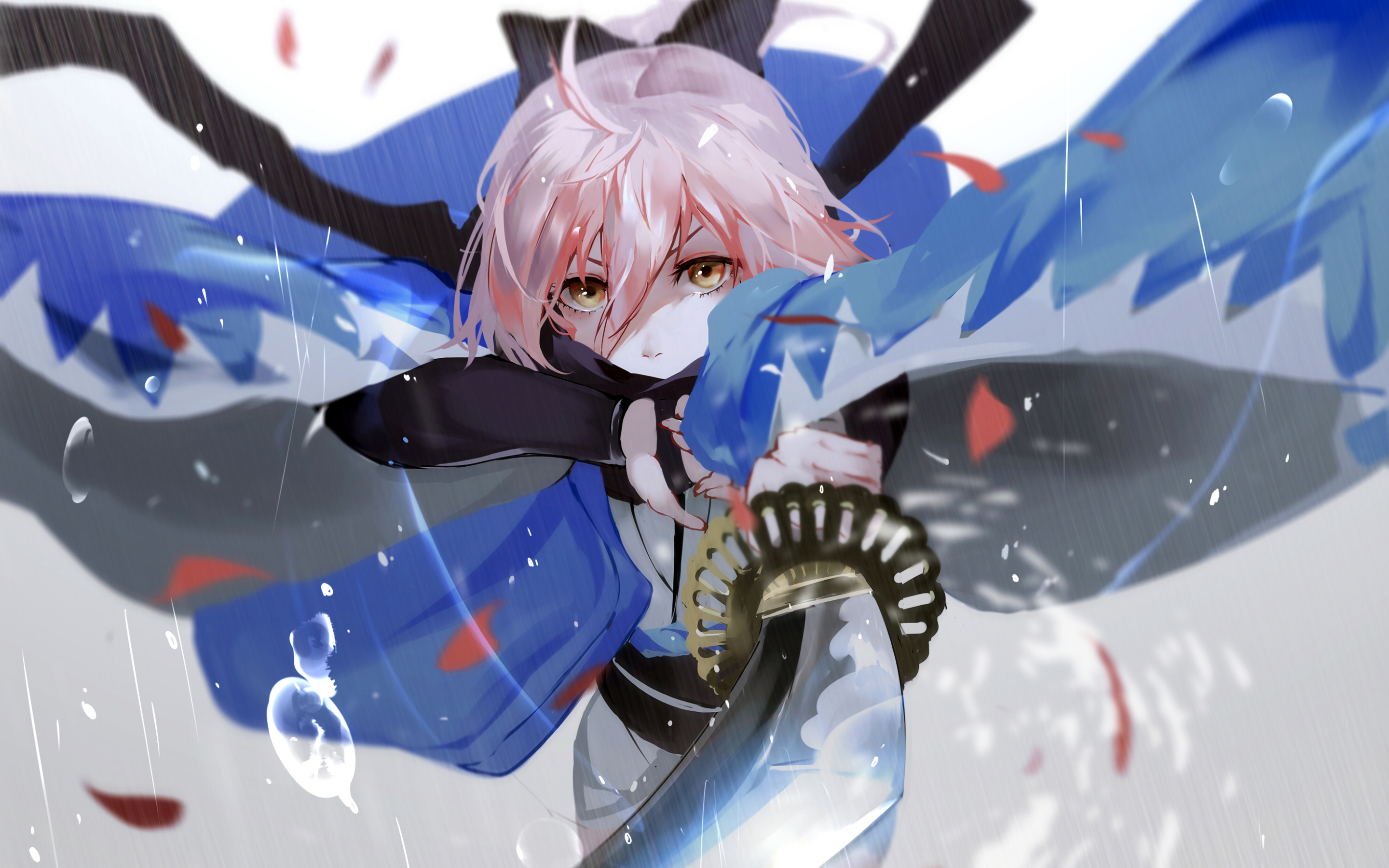 Download Wallpaper Sakura Saber, Fate Grand Order, Sword, Cherry Blossom Saber, Close Up, Okita Souji, TYPE MOON For Desktop With Resolution 2880x1800. High Quality HD Picture Wallpaper