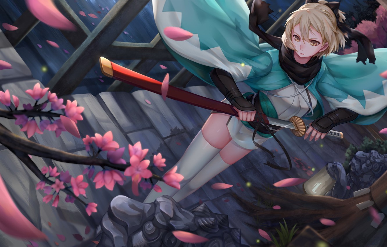 Wallpaper Girl, House, Branch, Katana, Sakura, Saber, Fate Stay Night, Fate Grand Order, Sakura Know, Choukoukou Well Diaosi Image For Desktop, Section сёдзё