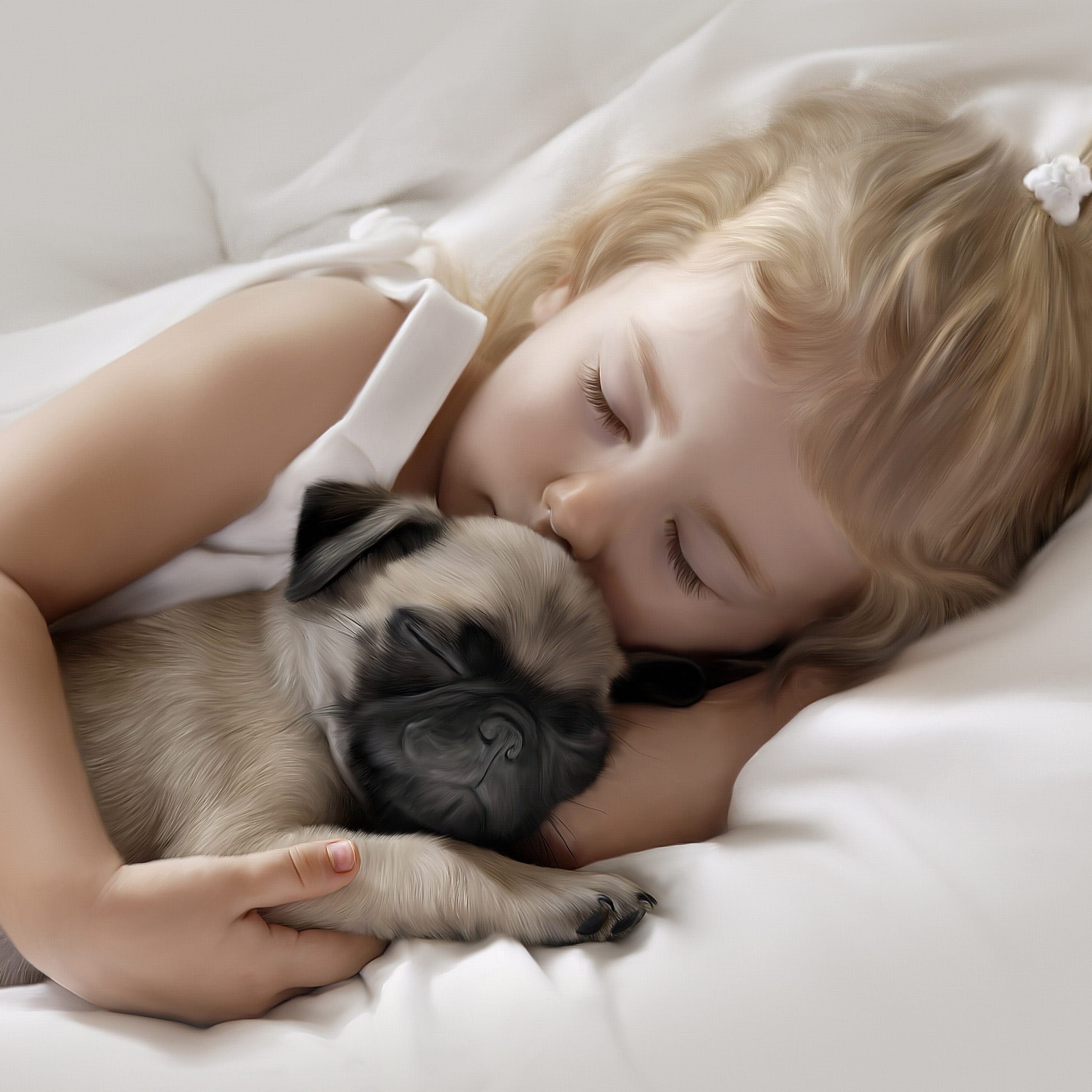 Adorable Little Girl Sleeping with Pug Puppy iPad Pro Retina Display HD 4k Wallpaper, Image, Background, Photo and Picture