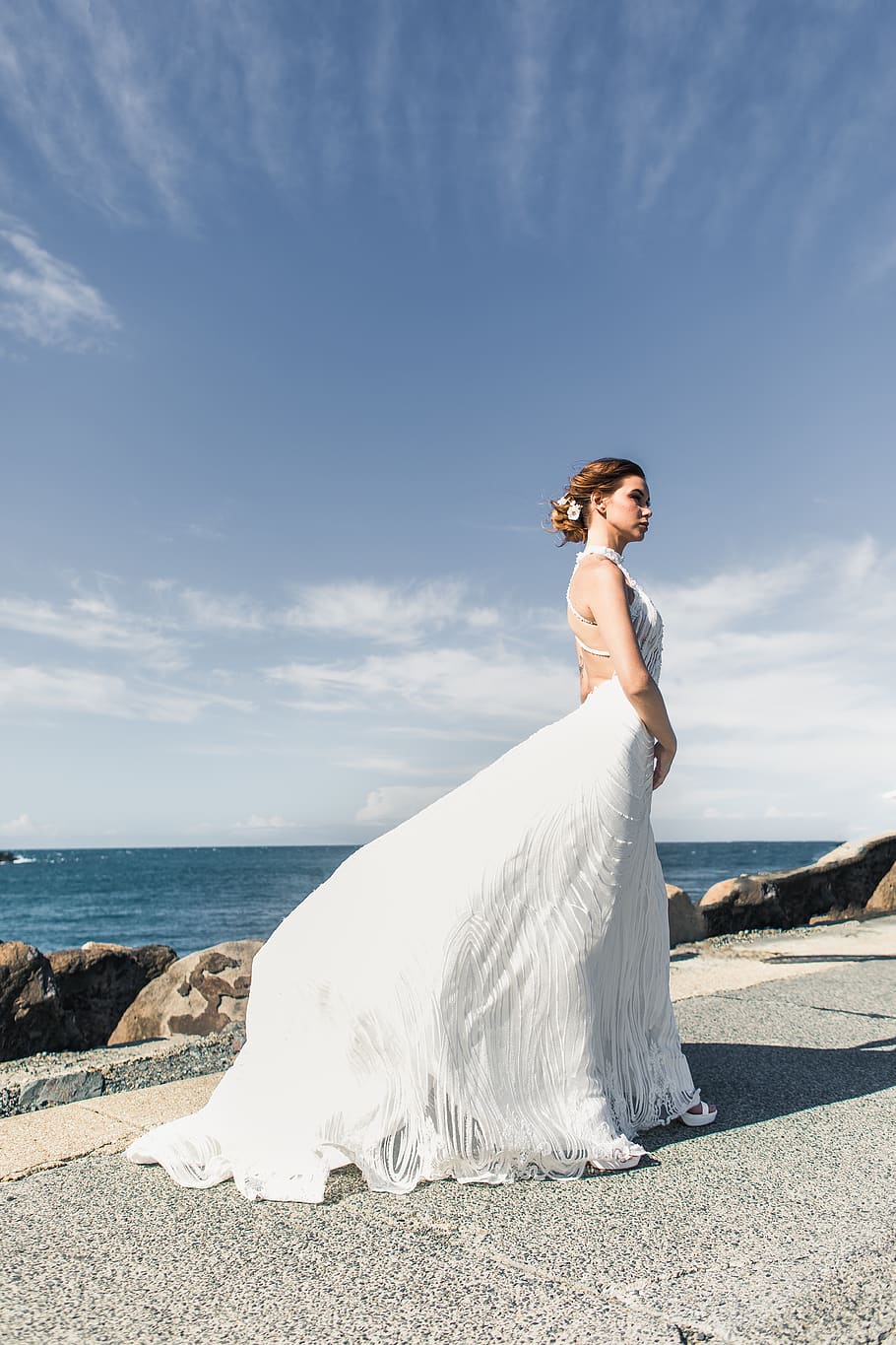 Woman In White Wedding Gown, Bride, Female, Person