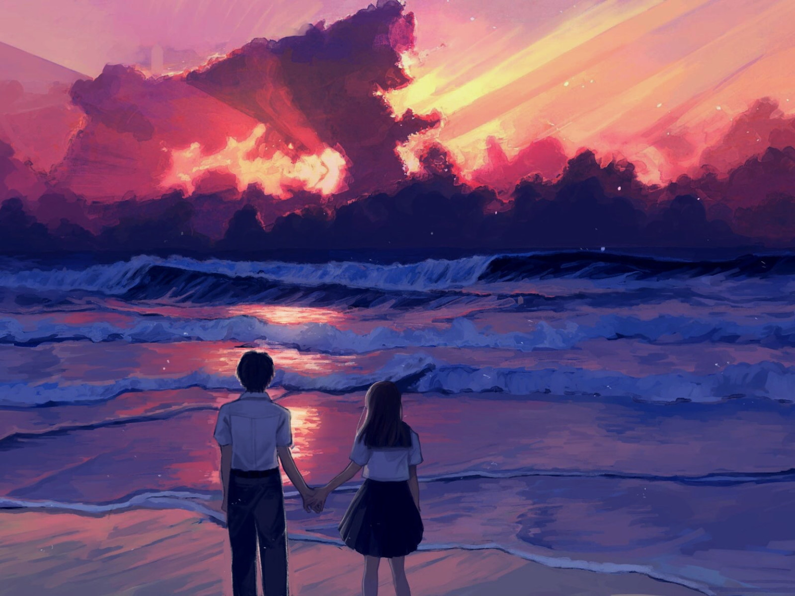 Anime Wallpaper, Illustration, Landscape, Sea, Sunset, Painting, Digital Art • Wallpaper For You