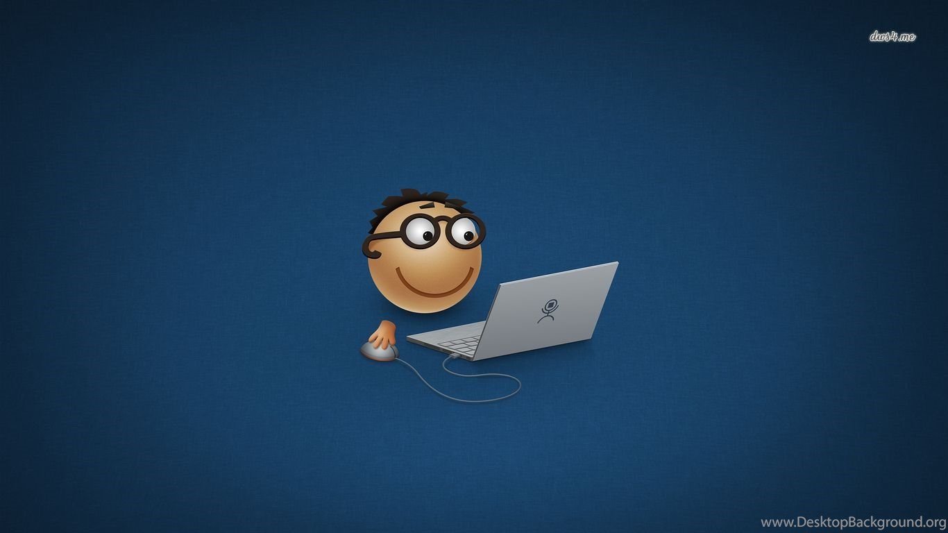 Smiley Face Working At His Laptop Wallpaper Digital Art. Desktop Background
