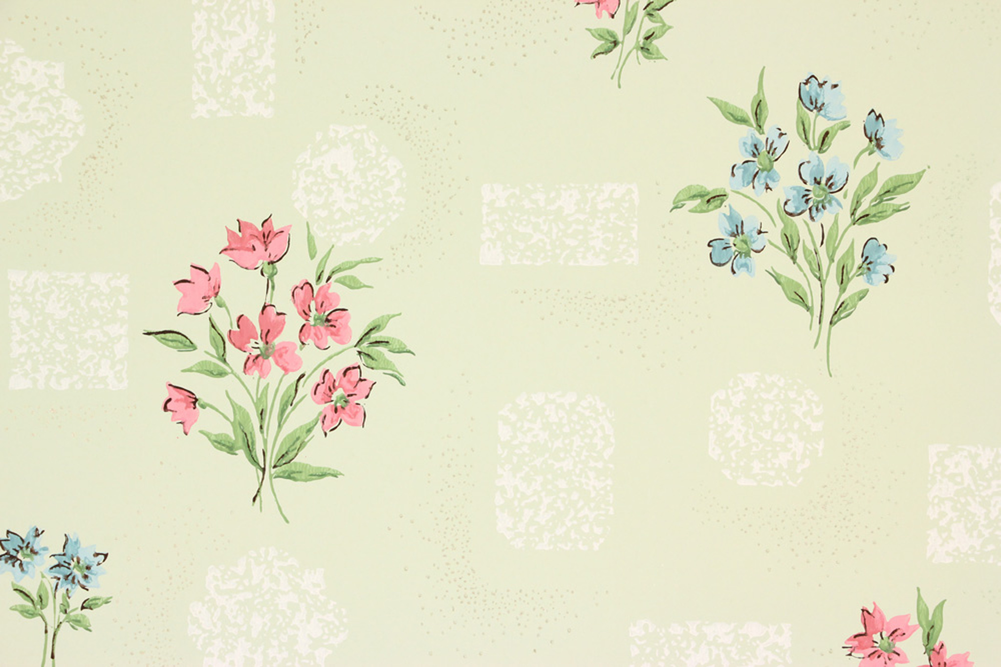 1960s Vintage Wallpaper Pink Blue Flower Bouquets's Vintage Wallpaper