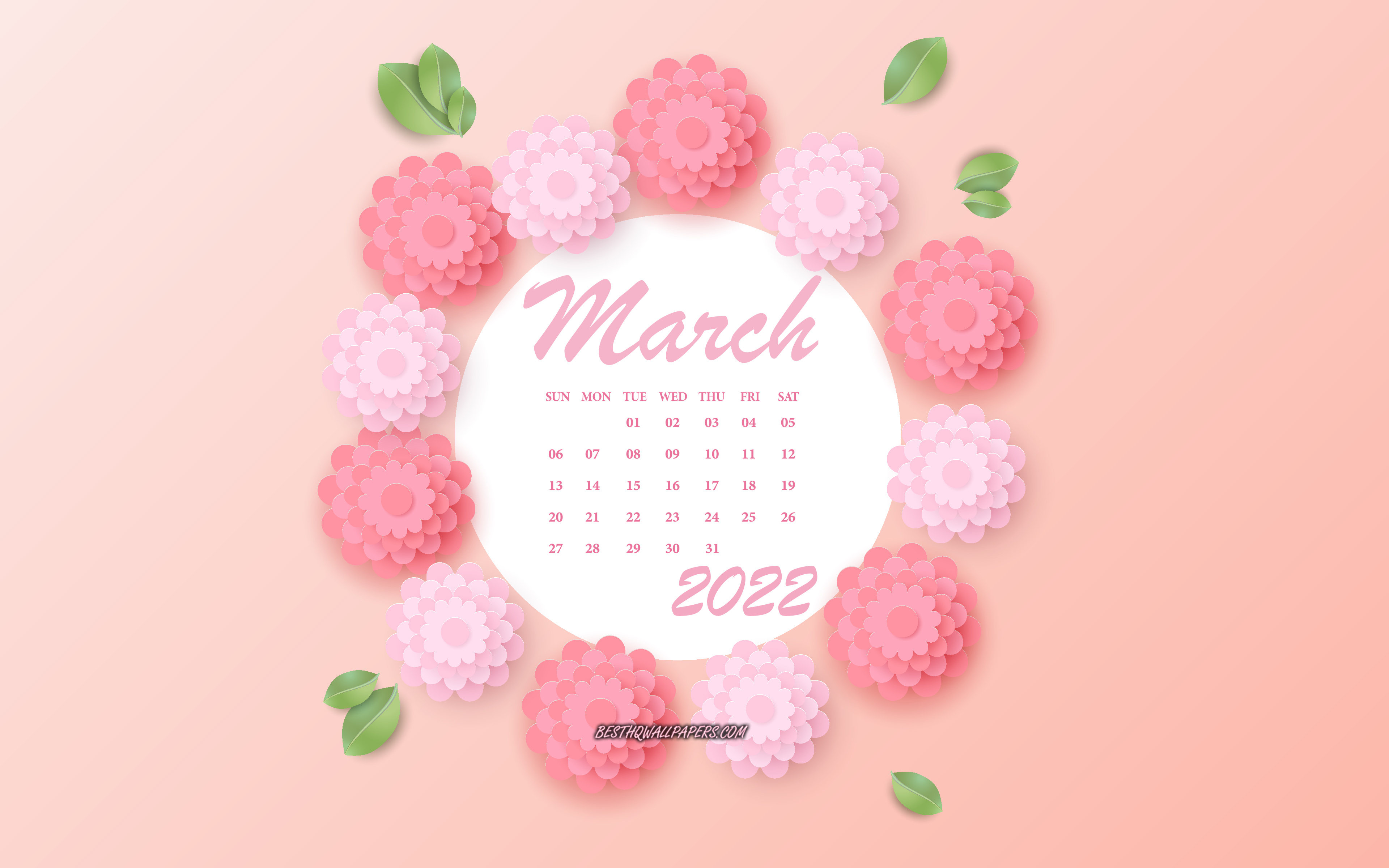 Download wallpaper March 2022 Calendar, 4k, pink flowers, March, 2022 spring calendars, 3D paper pink flowers, 2022 March Calendar for desktop with resolution 3840x2400. High Quality HD picture wallpaper