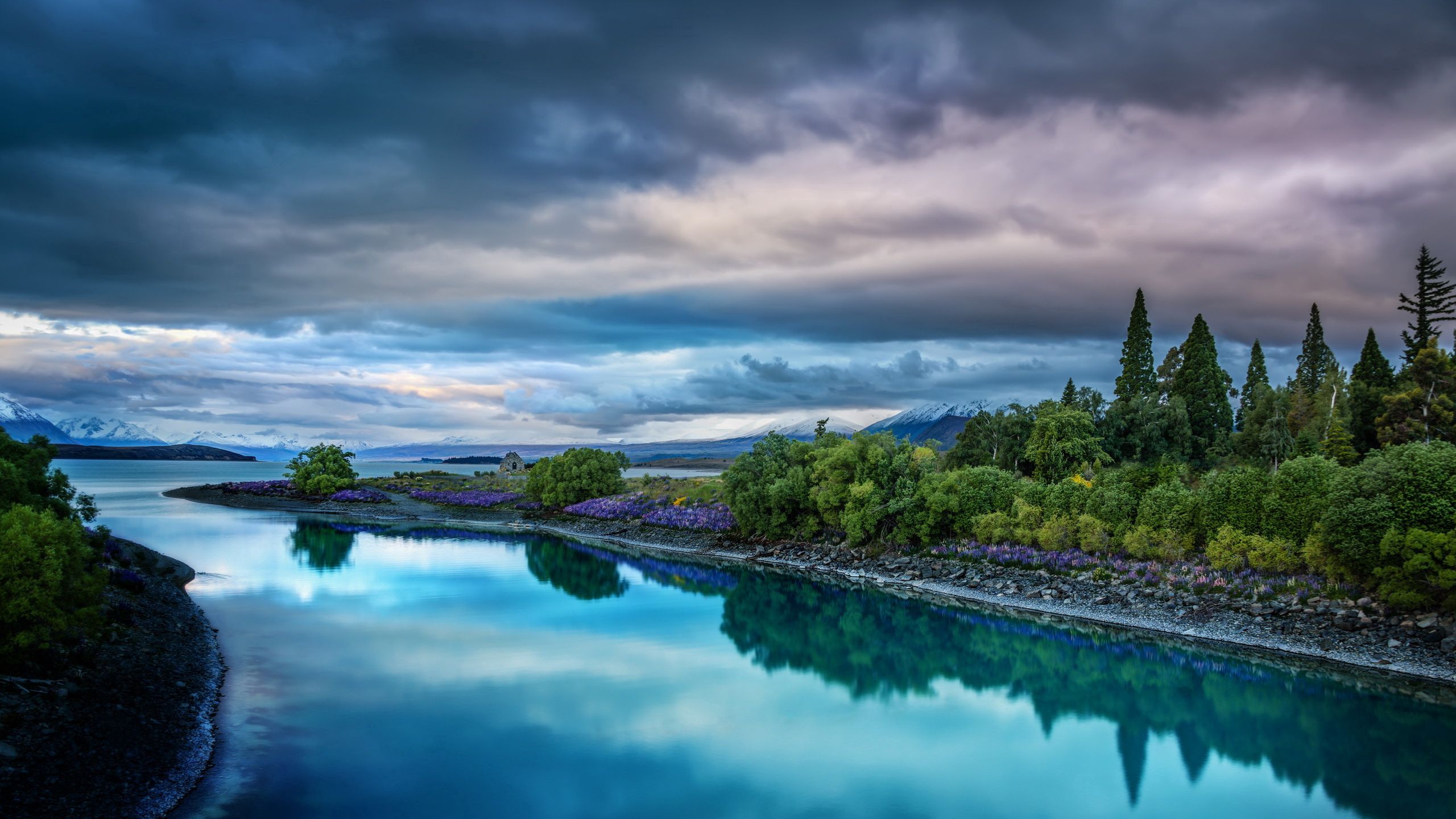 Download wallpaper 2560x1440 sky, nature, river, landscape widescreen 16:9 HD background