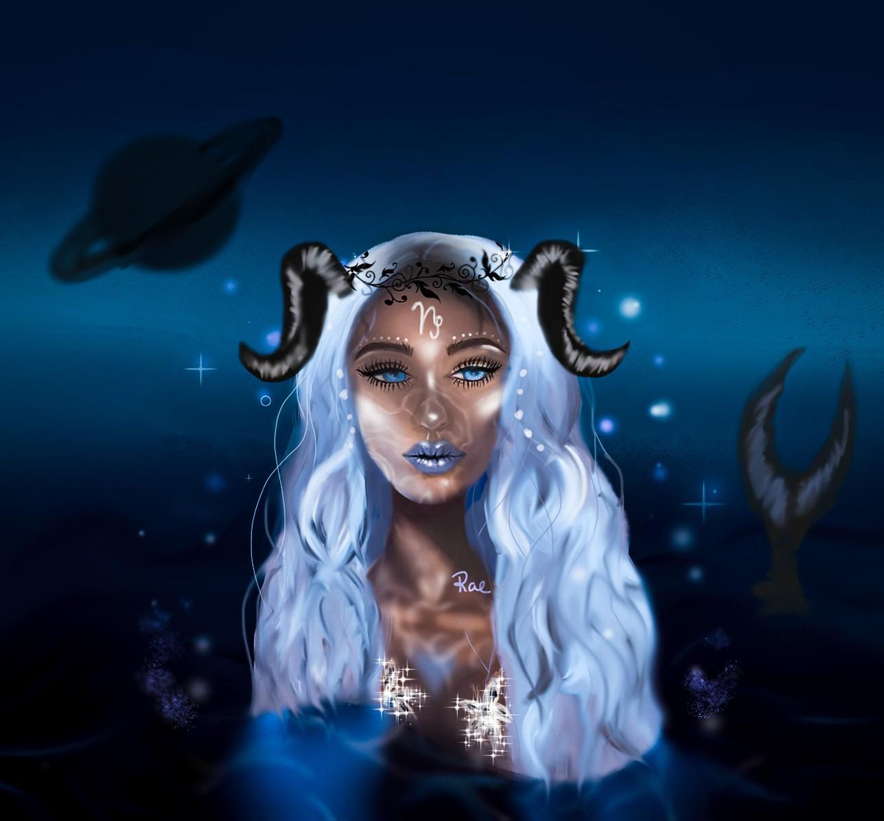 My first real digital art project: Tundra the Capricorn woman. Capricorn art, Zodiac capricorn art, Zodiac art