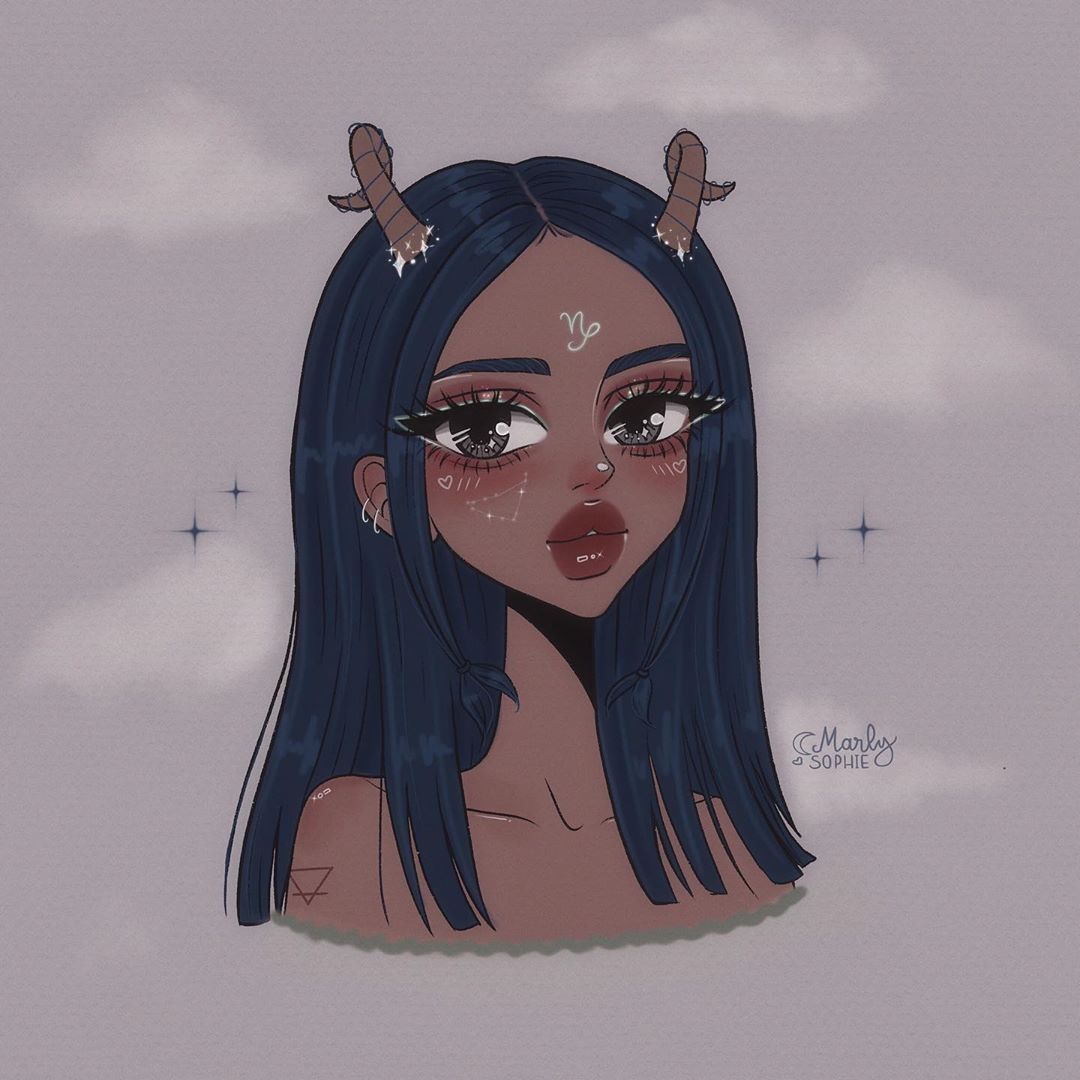 marly ☾ no Instagram: “capricorn ♑️ hope u like it!! pls tag ur capricorn friends ♡. .. #illustration #dr. Capricorn art, Capricorn aesthetic, Girls cartoon art