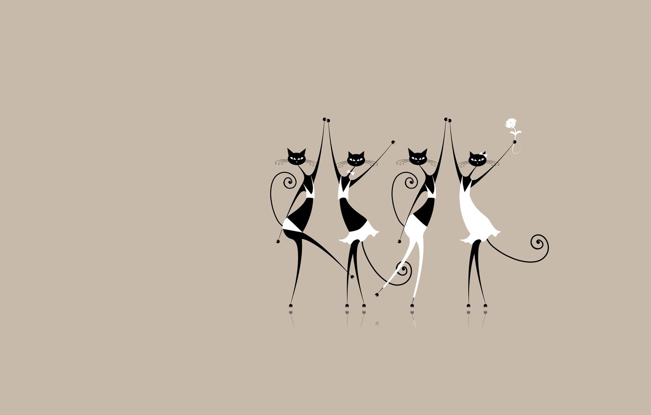 Wallpaper cat, holiday, dance, vector, art image for desktop, section минимализм