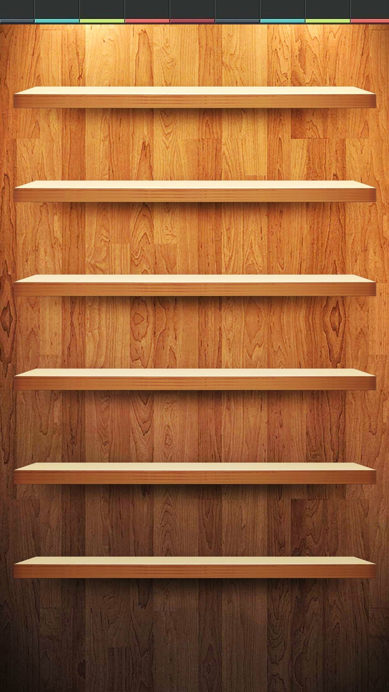 Wood App Shelf Wallpaper With Status Bar Background For IPhone 6 6s Plus