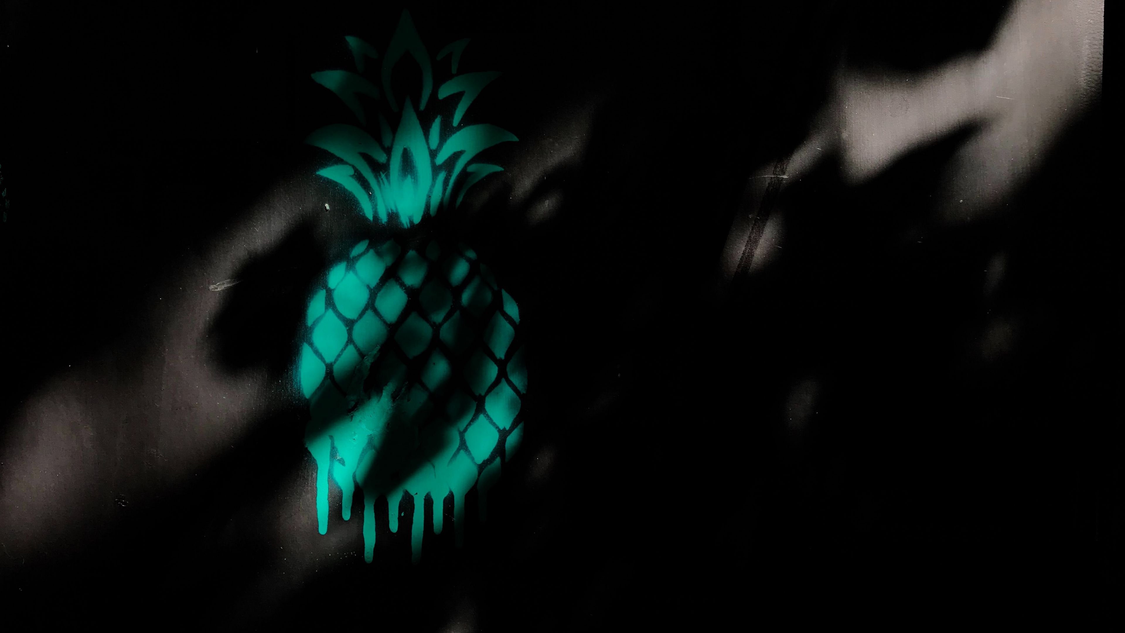 Download wallpaper 3840x2160 pineapple, graffiti, shadow, dark, wall 4k uhd 16:9 HD background