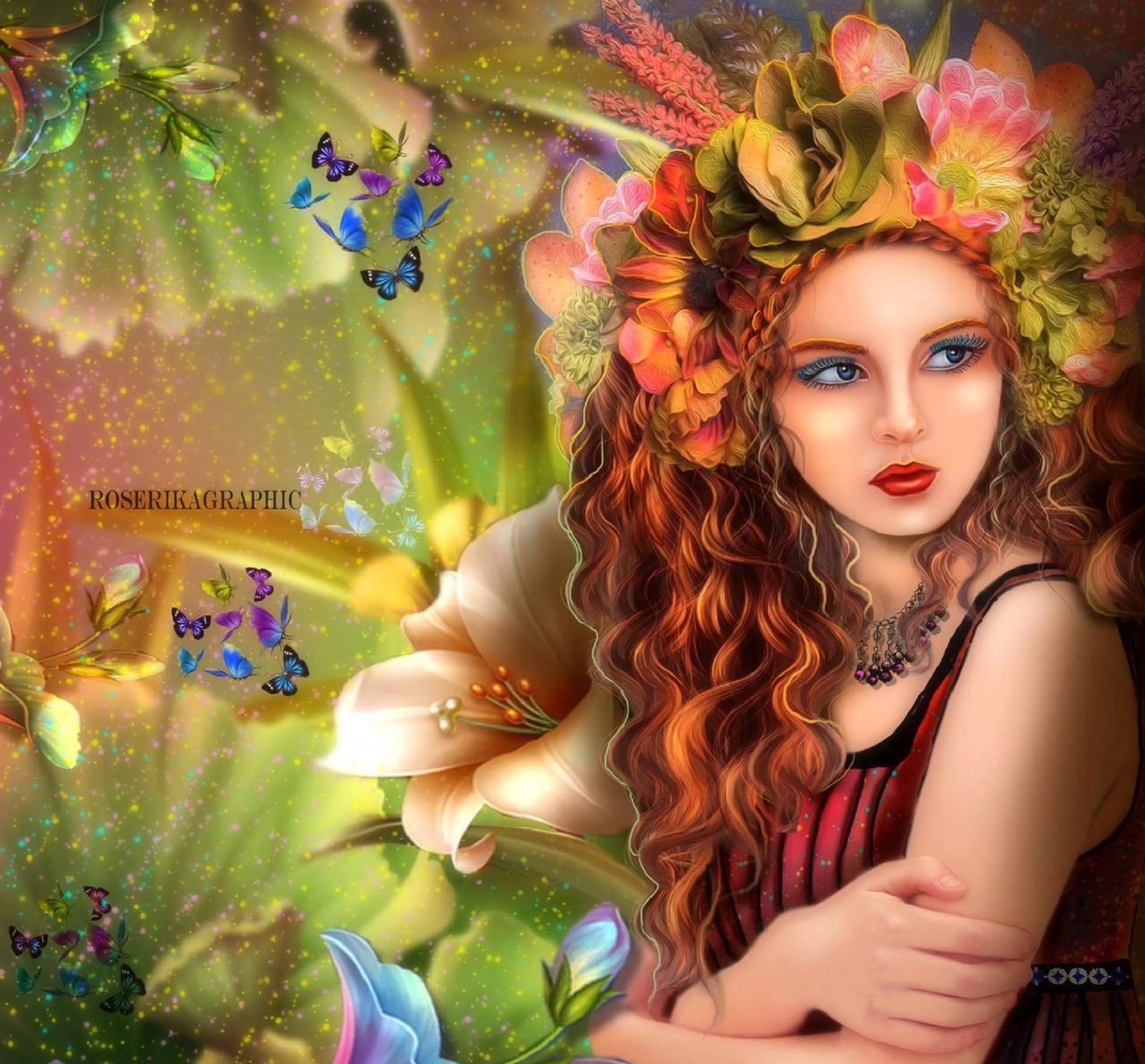 Butterfly Fantasy Girl by roserika HD Wallpaper