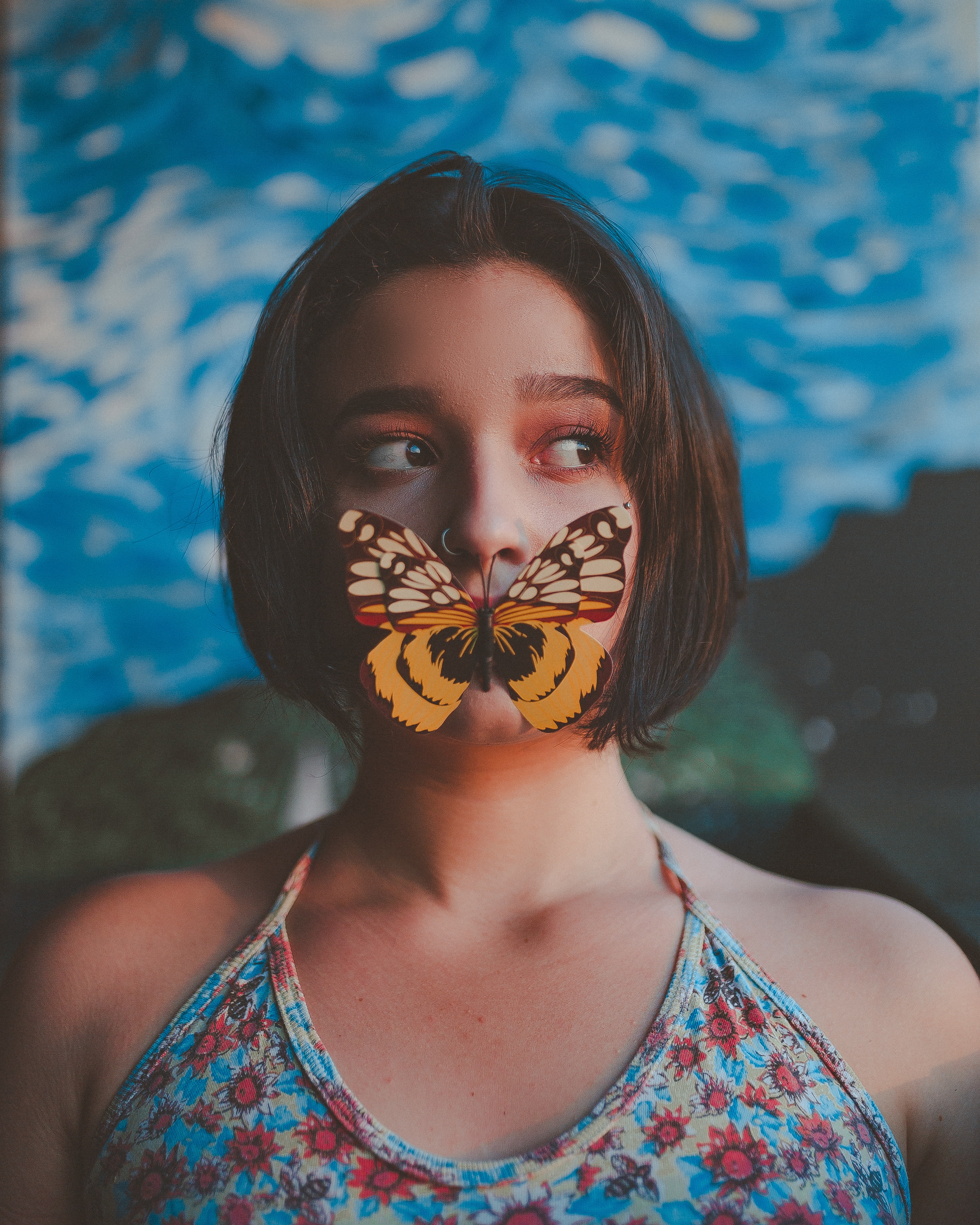 Photo of Woman With a Butterfly on Her Mouth · Free