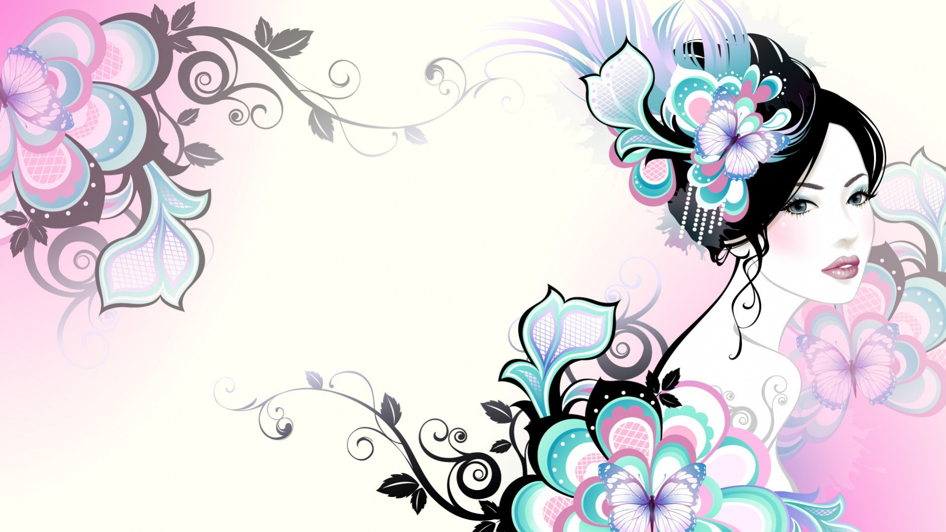 Woman Fashion Butterfly Flower desktop PC and Mac wallpaper