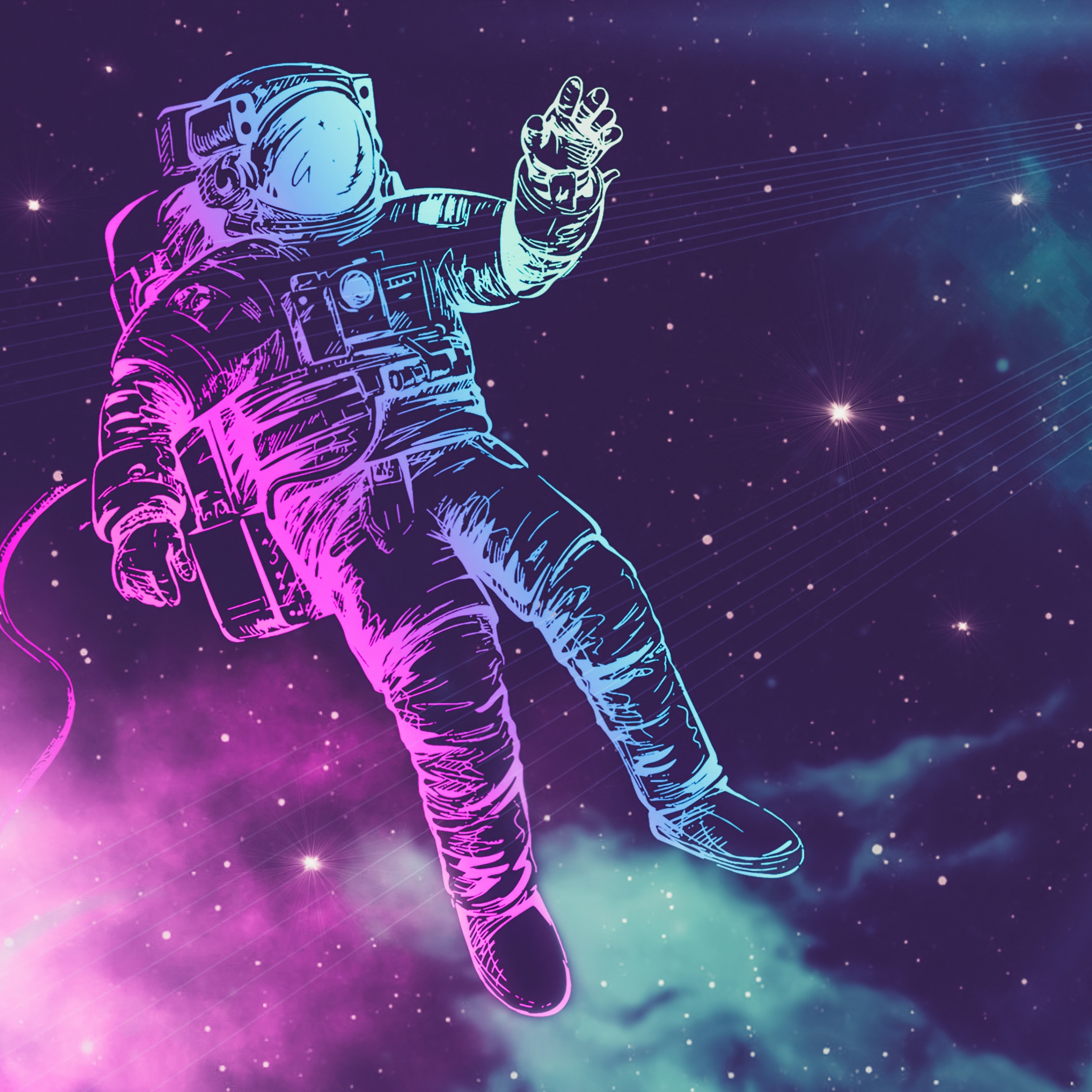 Astronaut Wallpaper 4K, Space suit, Neon, Stars, Light, 5K, Space