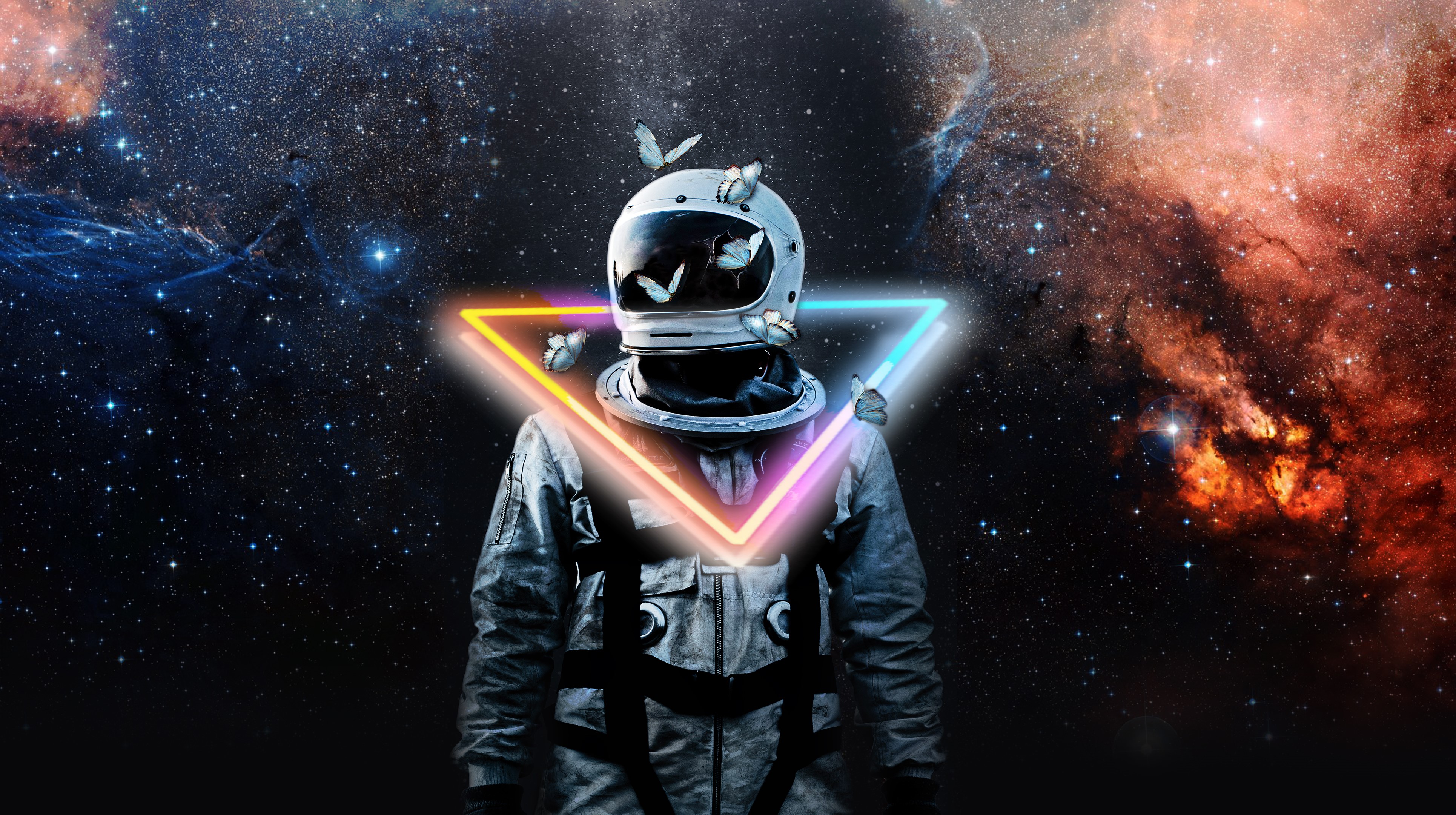 4K, galaxy, astronaut, neon, abstract HD Wallpaper