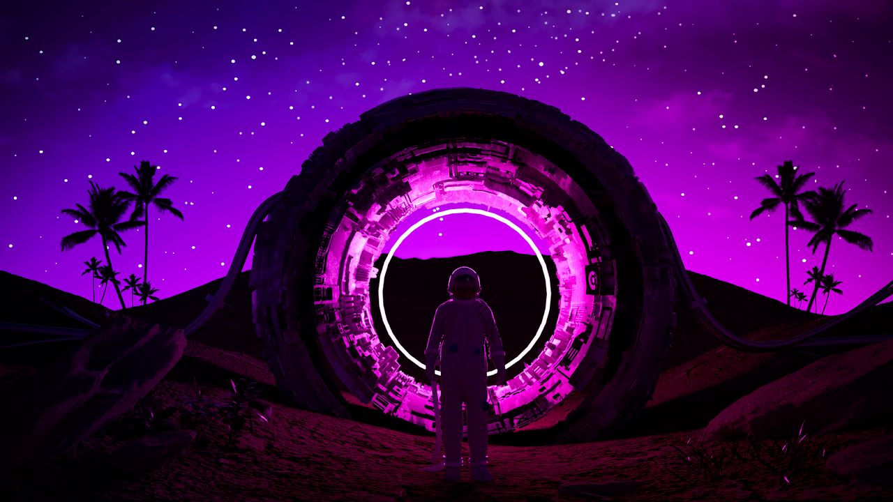 Wallpaper astronaut, ring, neon, glow, dark hd, picture, image