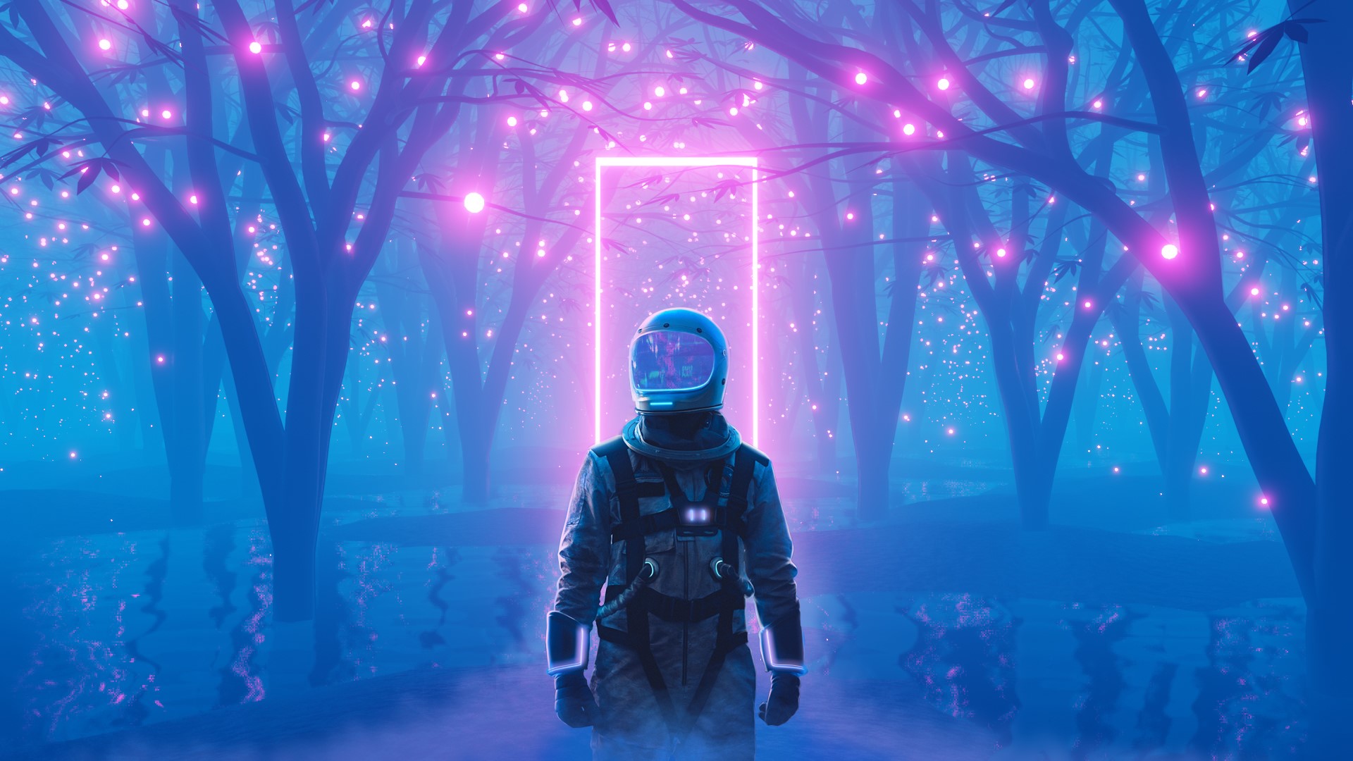 astronaut, neon, neon glow HD Wallpaper
