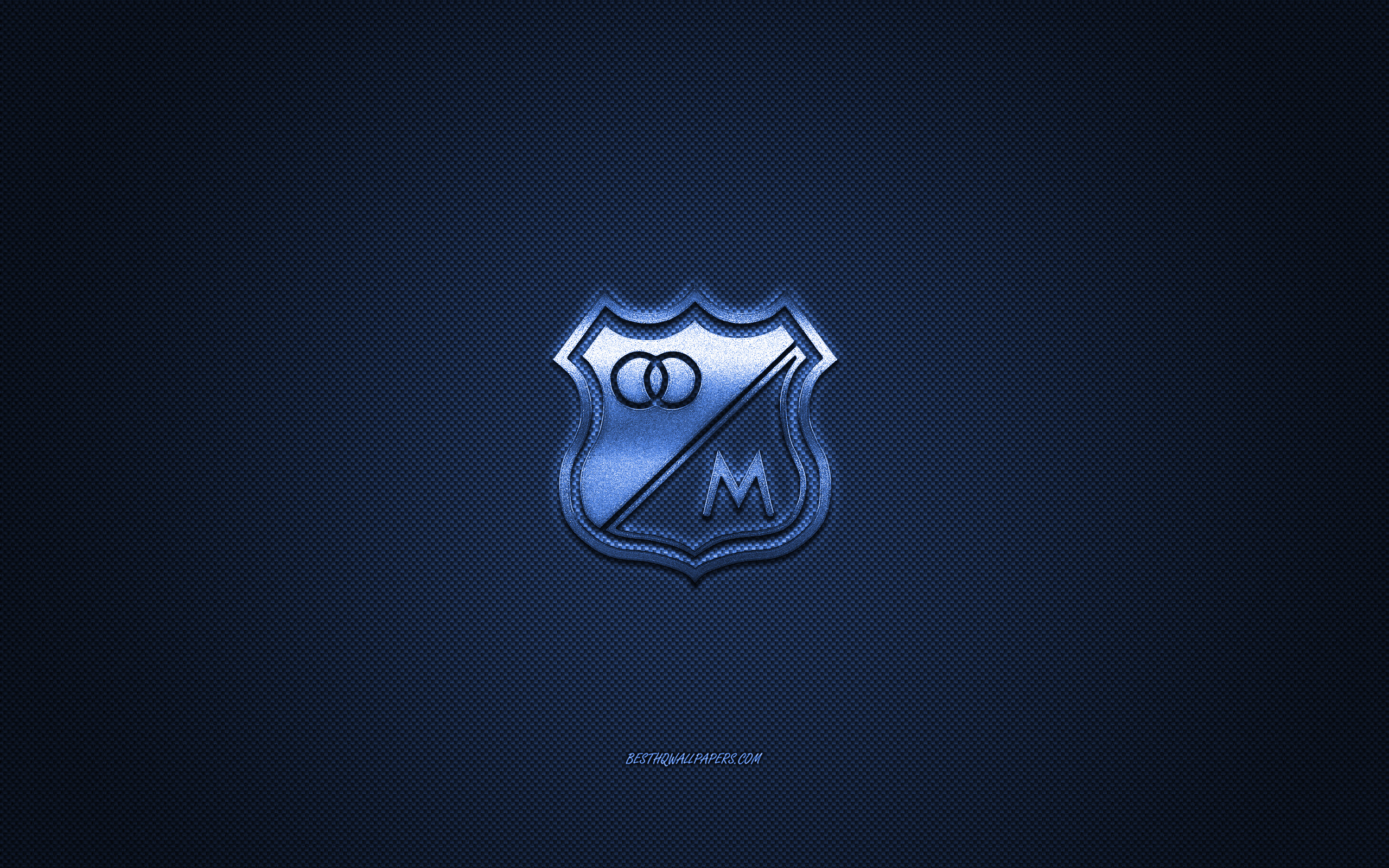 Download wallpaper Millonarios FC, Colombian football club, blue logo, blue carbon fiber background, Categoria Primera A, football, Bogota, Colombia, Millonarios FC logo for desktop with resolution 2560x1600. High Quality HD picture wallpaper