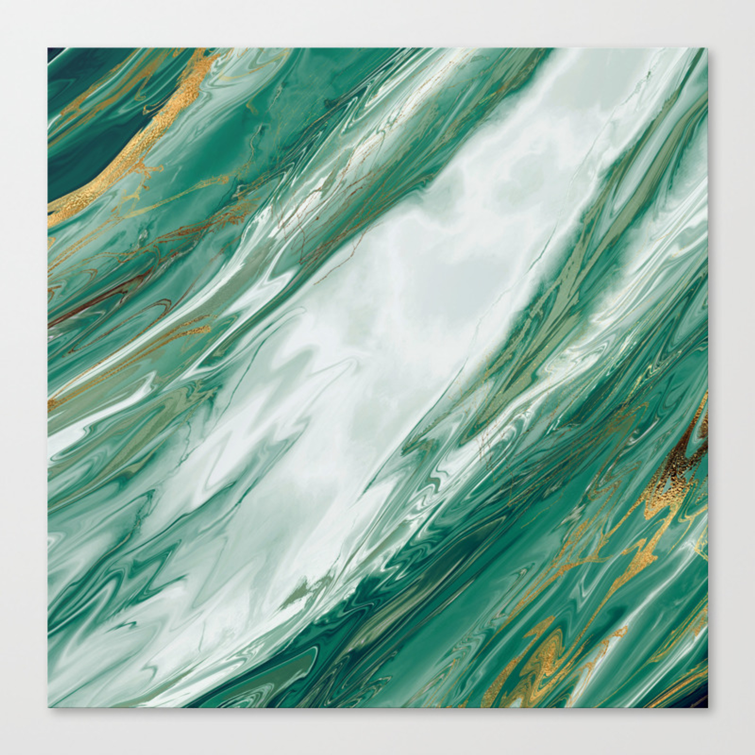 Emerald Jade Green Gold Accented Painted Marble Canvas Print by BlackStrawb...