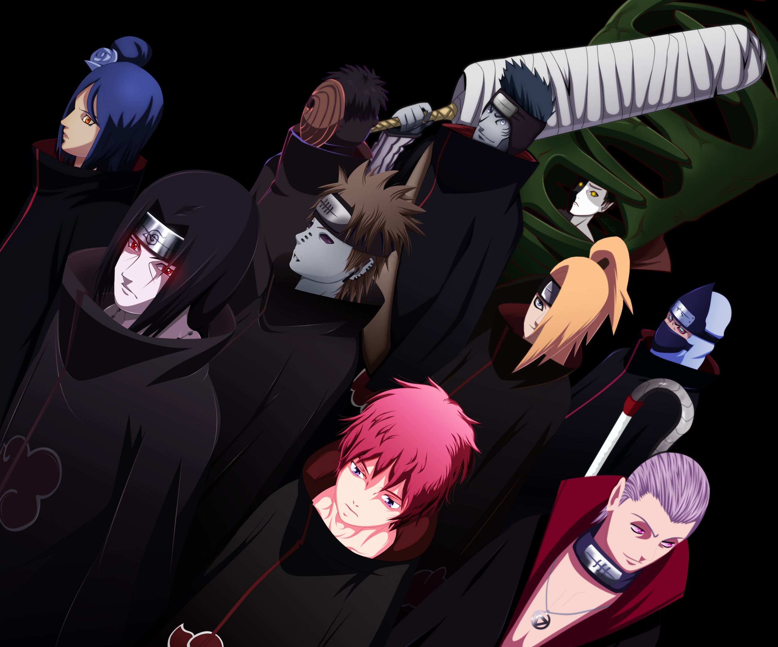 Akatsuki, Itachi Uchiha, Yahiko, Kisame Hoshigaki, Obito Uchiha and Pain (Naruto) HD Wallpaper