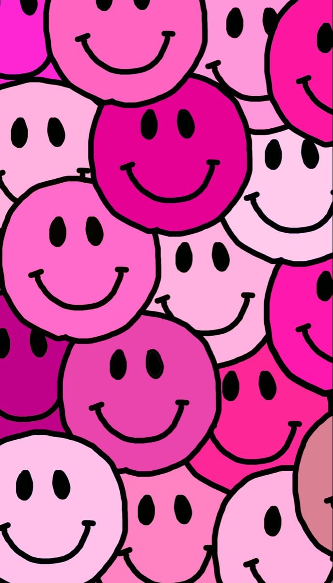 Trendy pink layered smiley face wallpaper. Preppy wallpaper, iPhone wallpaper pattern, Cute patterns wallpaper