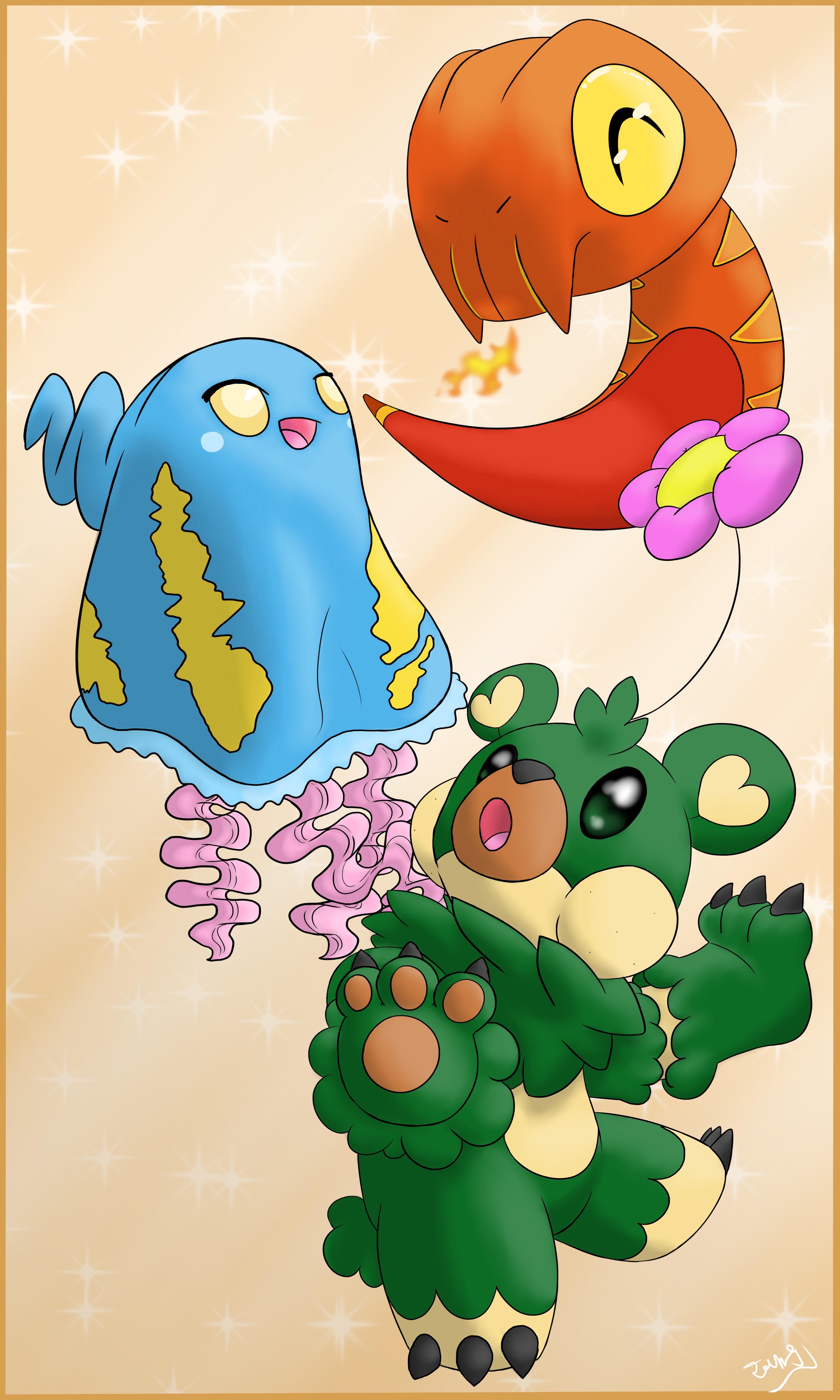 More Serpyre, Jelloop, and Cubflora I made for a sort of phone wallpaper