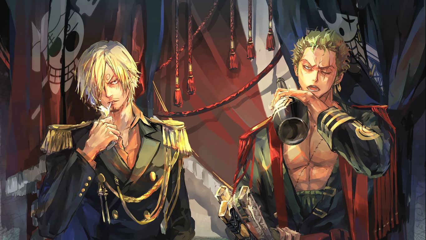 Download 1366x768 Wallpaper Art, Roronoa Zoro, Vinsmoke Sanji, One Piece, Anime Boys, Tablet, Laptop, 1366x768 HD. One piece, One piece image, One piece drawing