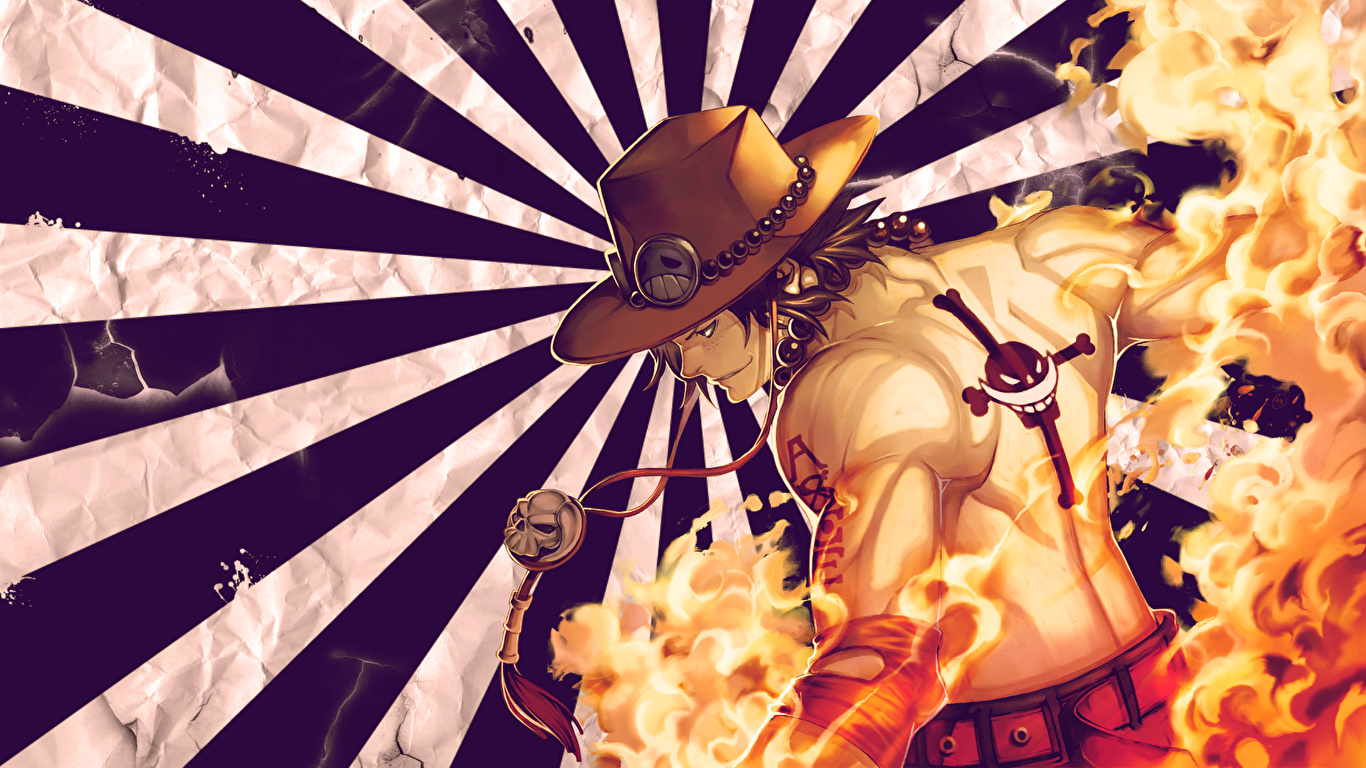 Desktop Wallpaper One Piece Young man Hat Anime Stripes 1366x768