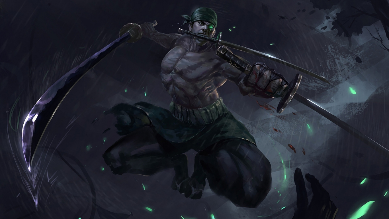 Download dark, artwork, warrior, one piece, zoro roronoa 1366x768 wallpaper, tablet, laptop, 1366x768 HD image, background, 17237