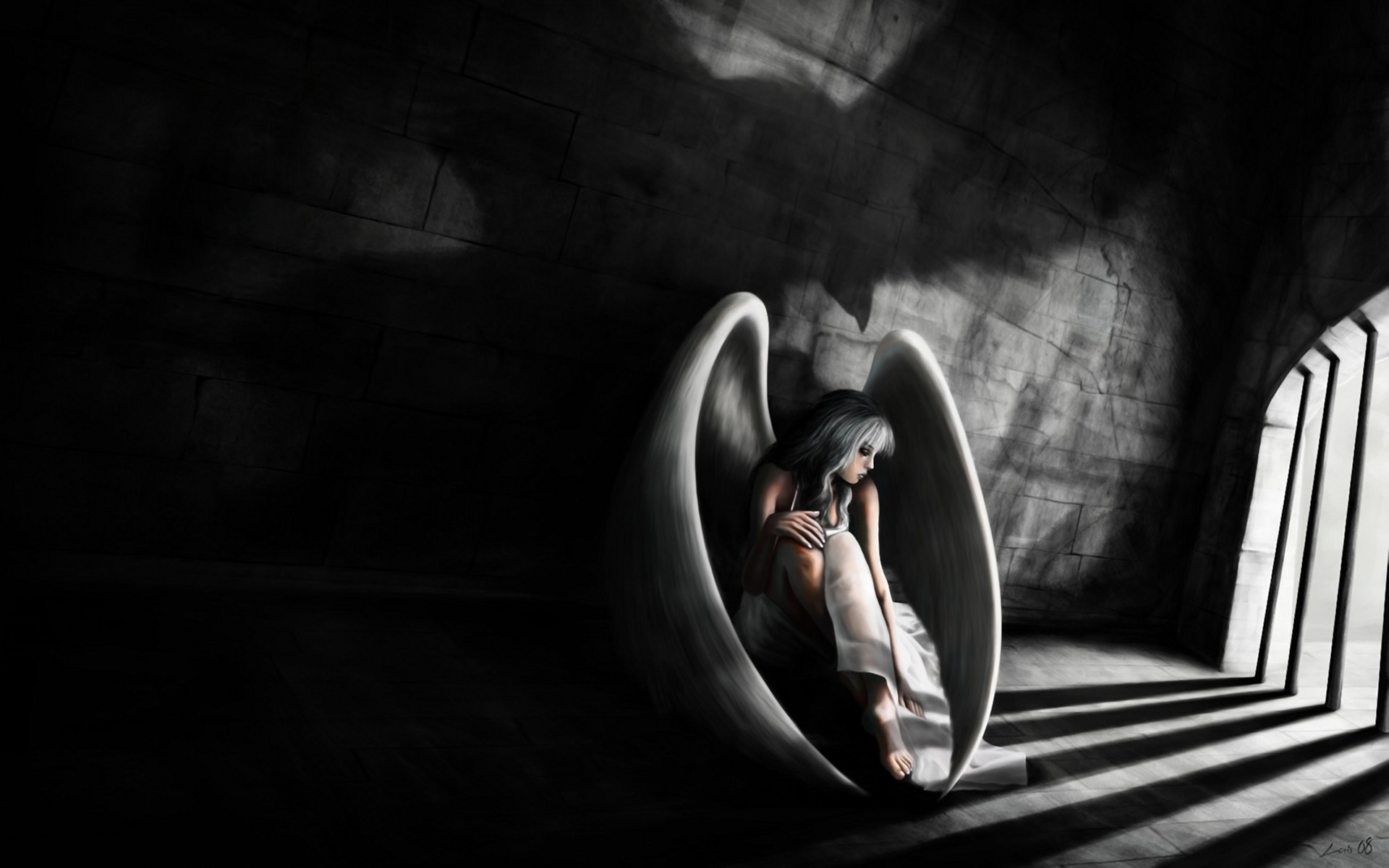 fantasy, Dark, Fallen, Angel, Mood, Sad, Sorrow, Bondage, Women, Girl, Prison, Art Wallpaper HD / Desktop and Mobile Background