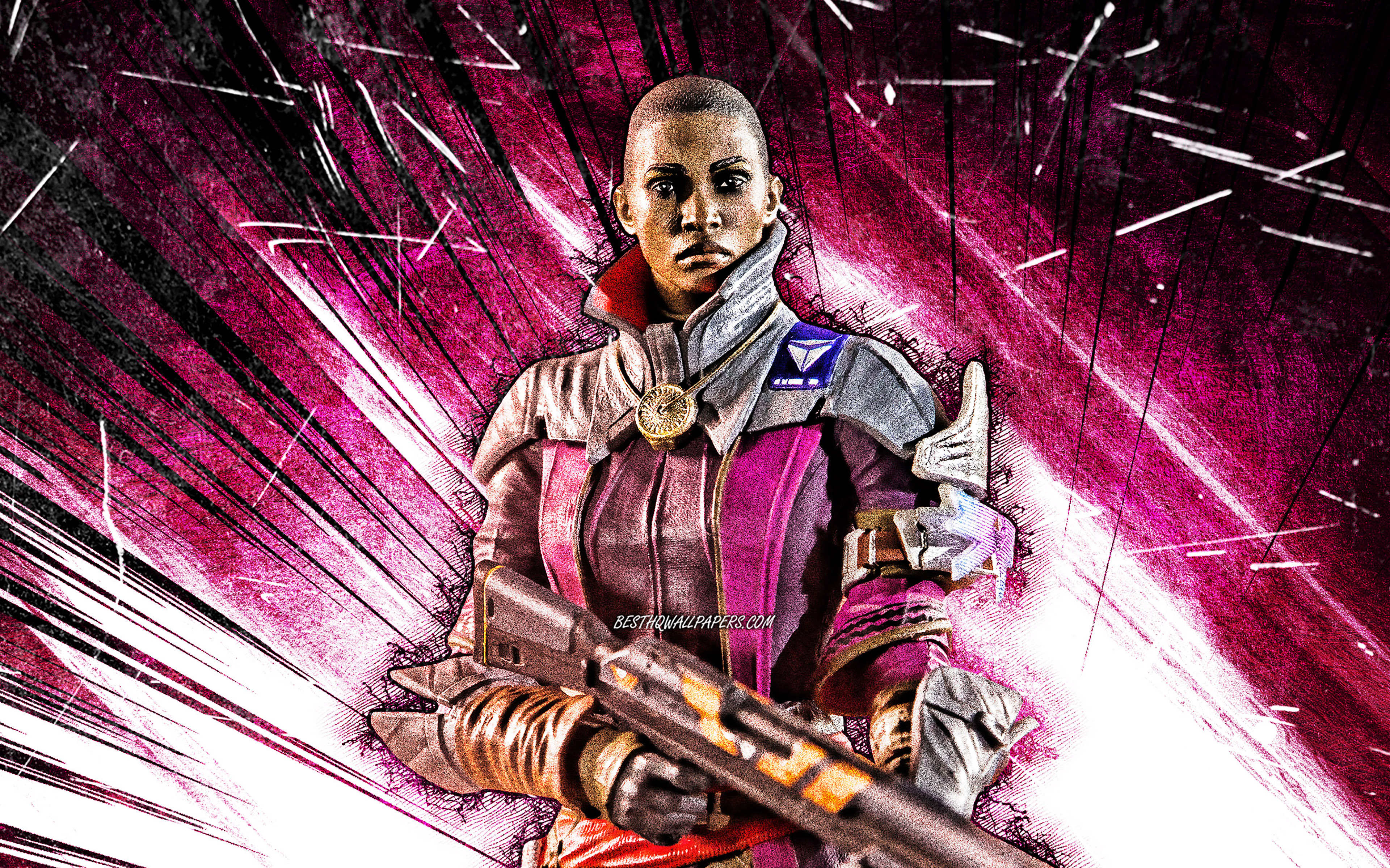 Download wallpaper 4k, Ikora Rey, grunge art, Destiny, Warlock Vanguard, purple abstract rays, Ikora Rey Destiny for desktop with resolution 3840x2400. High Quality HD picture wallpaper