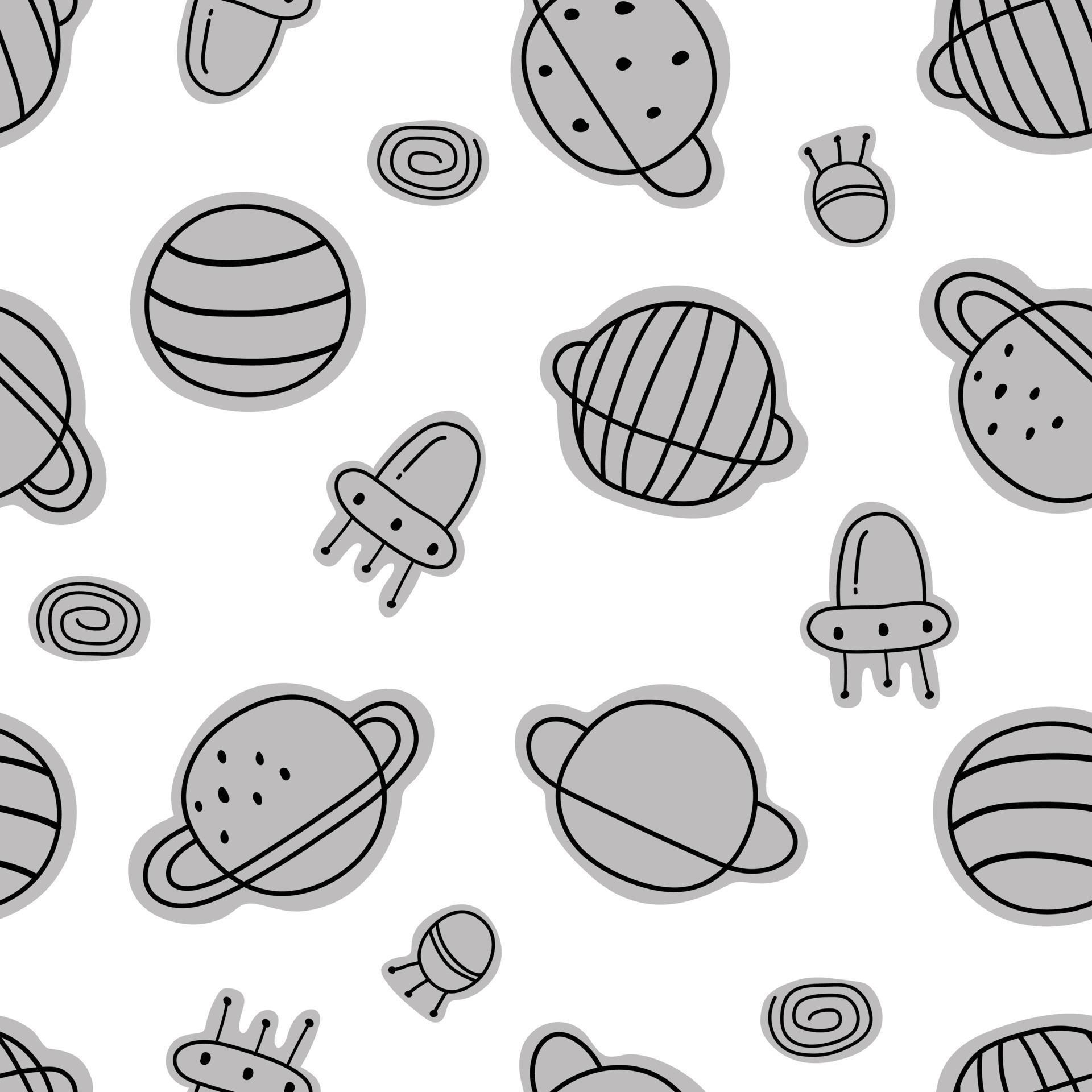 Seamless space and stars pattern for kids. hand drawn stars background in cartoon style Used for prints, wallpaper, decorations, textiles, vector illustrations
