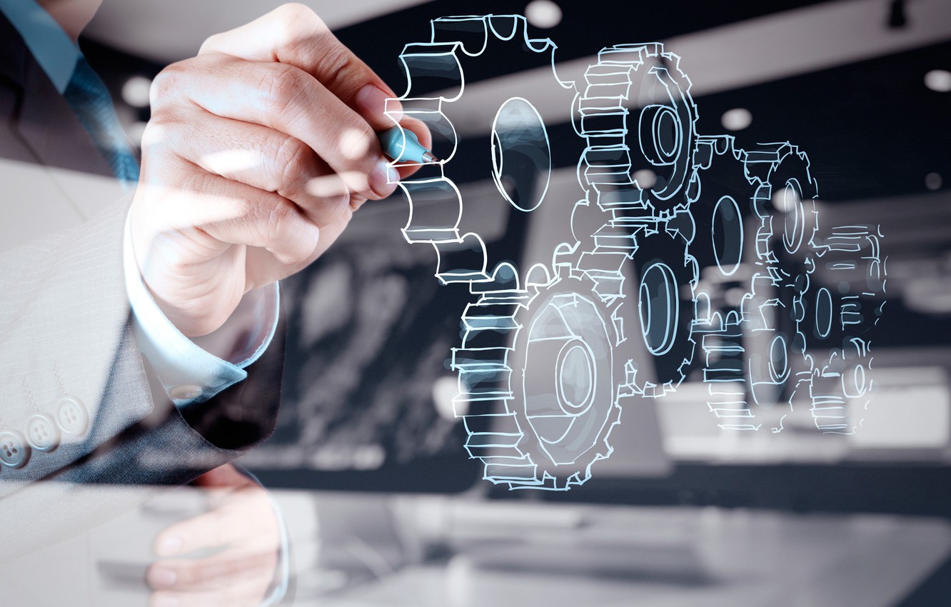 Wallpaper gears, effect, hand, drawing image for desktop, section рендеринг